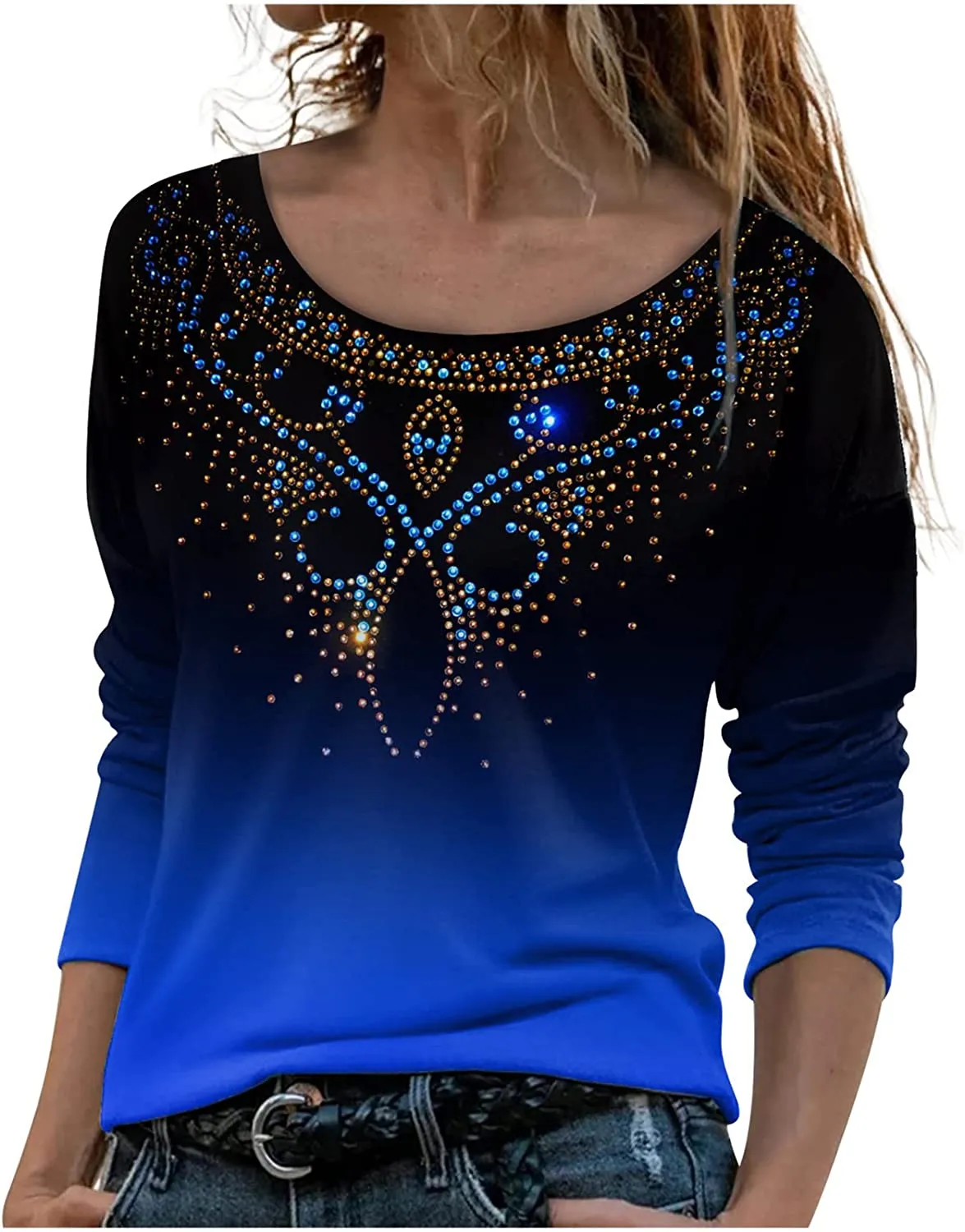 Annabella Creations Womens Cute Floral Print Long Sleeve T Shirts Casual