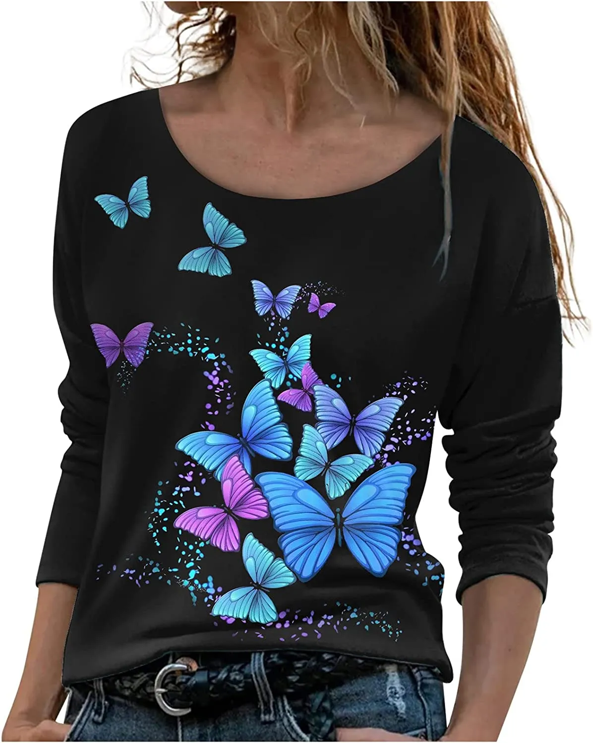 Annabella Creations Womens Cute Floral Print Long Sleeve T Shirts Casual