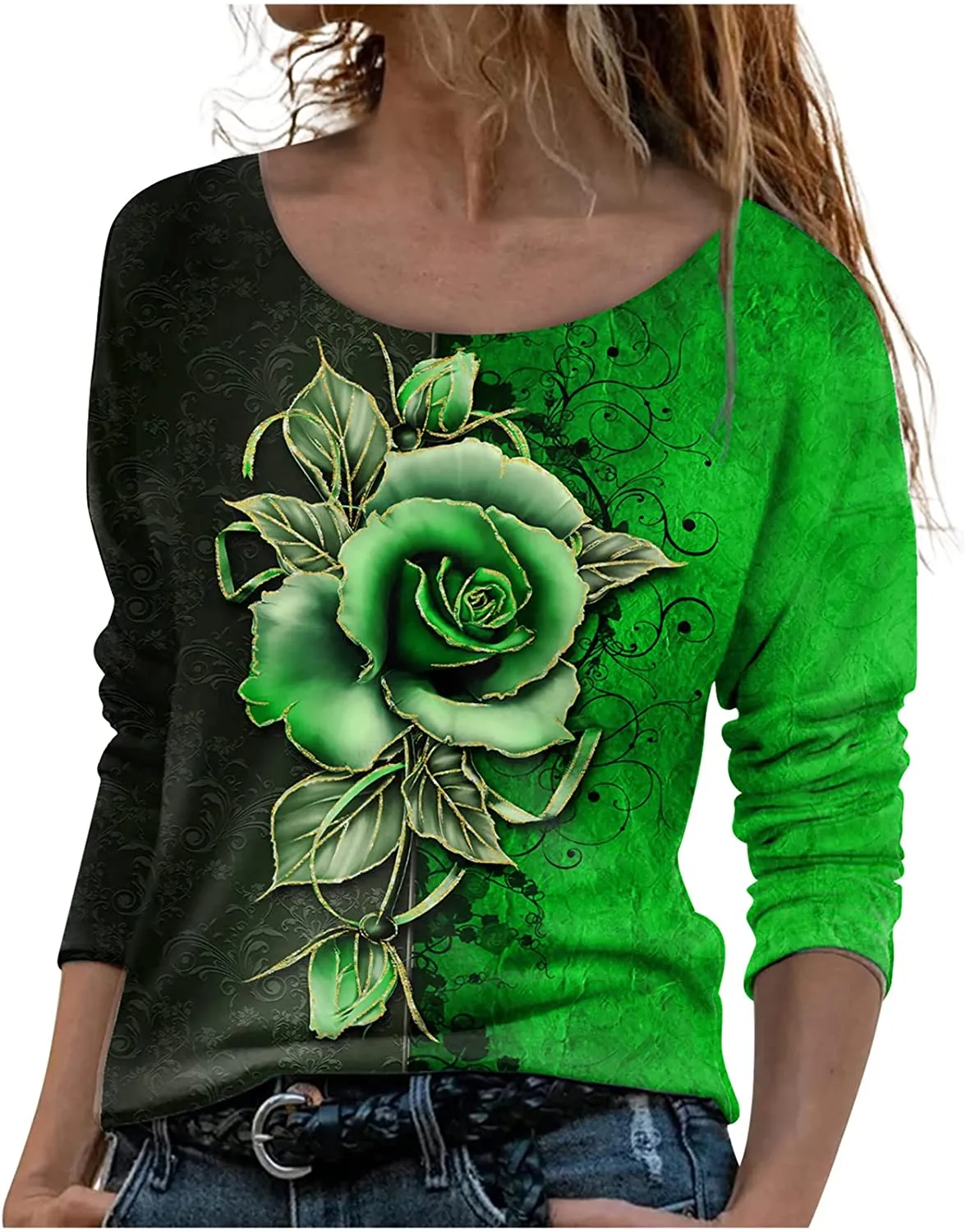 Annabella Creations Womens Cute Floral Print Long Sleeve T Shirts Casual