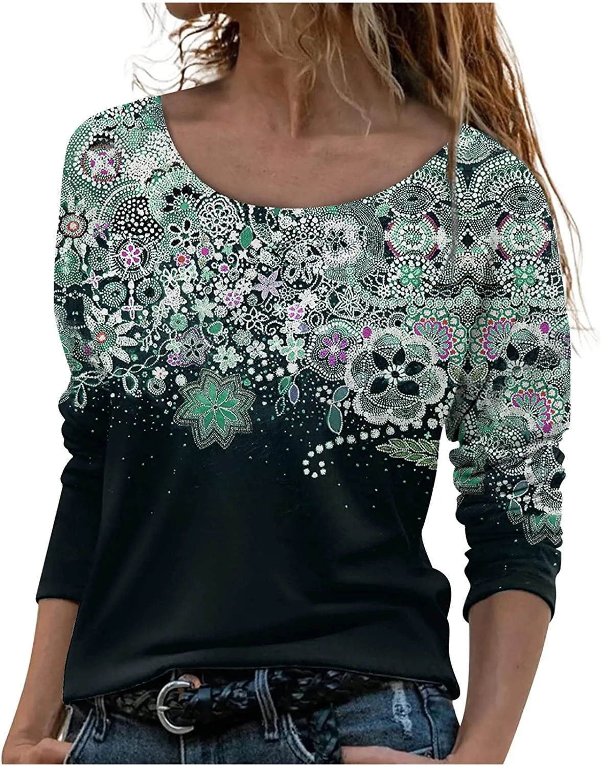 Annabella Creations Womens Cute Floral Print Long Sleeve T Shirts Casual