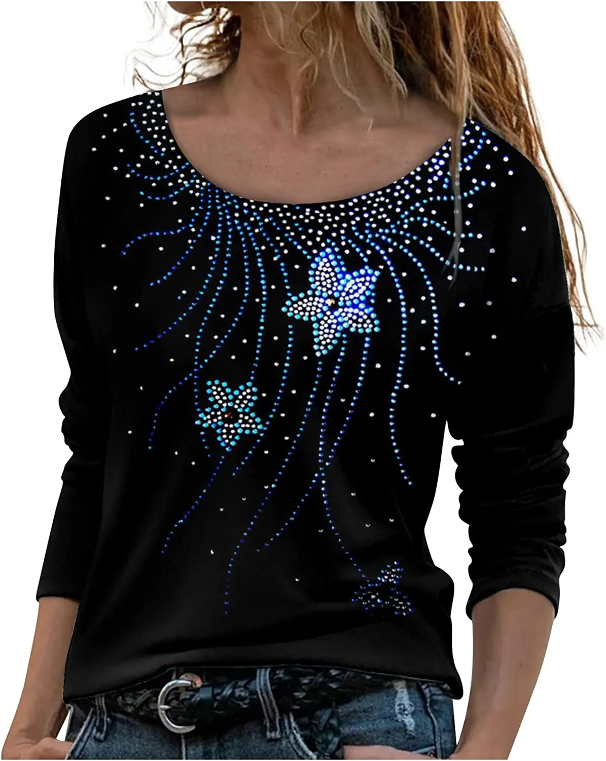 Annabella Creations Womens Cute Floral Print Long Sleeve T Shirts Casual