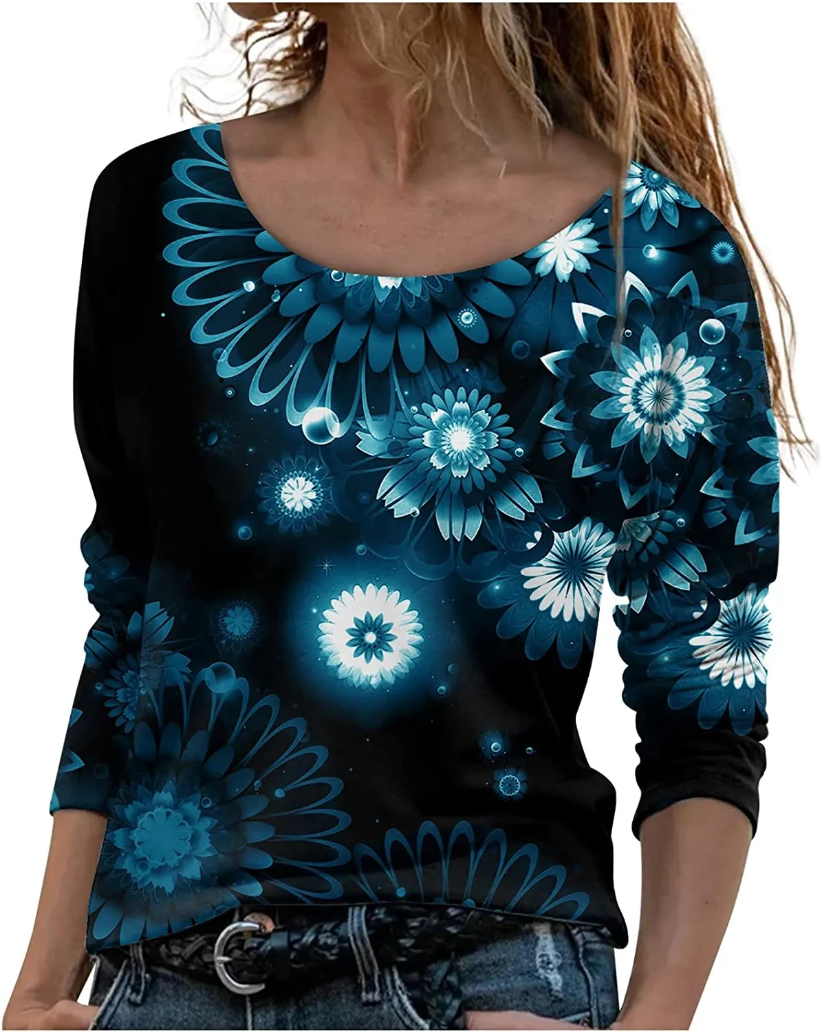 Annabella Creations Womens Cute Floral Print Long Sleeve T Shirts Casual