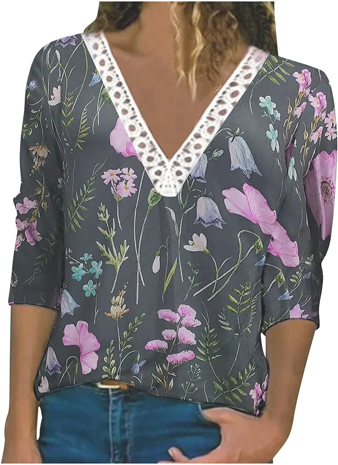 Annabella Creations Womens Cute Floral Print Long Sleeve T Shirts Casual