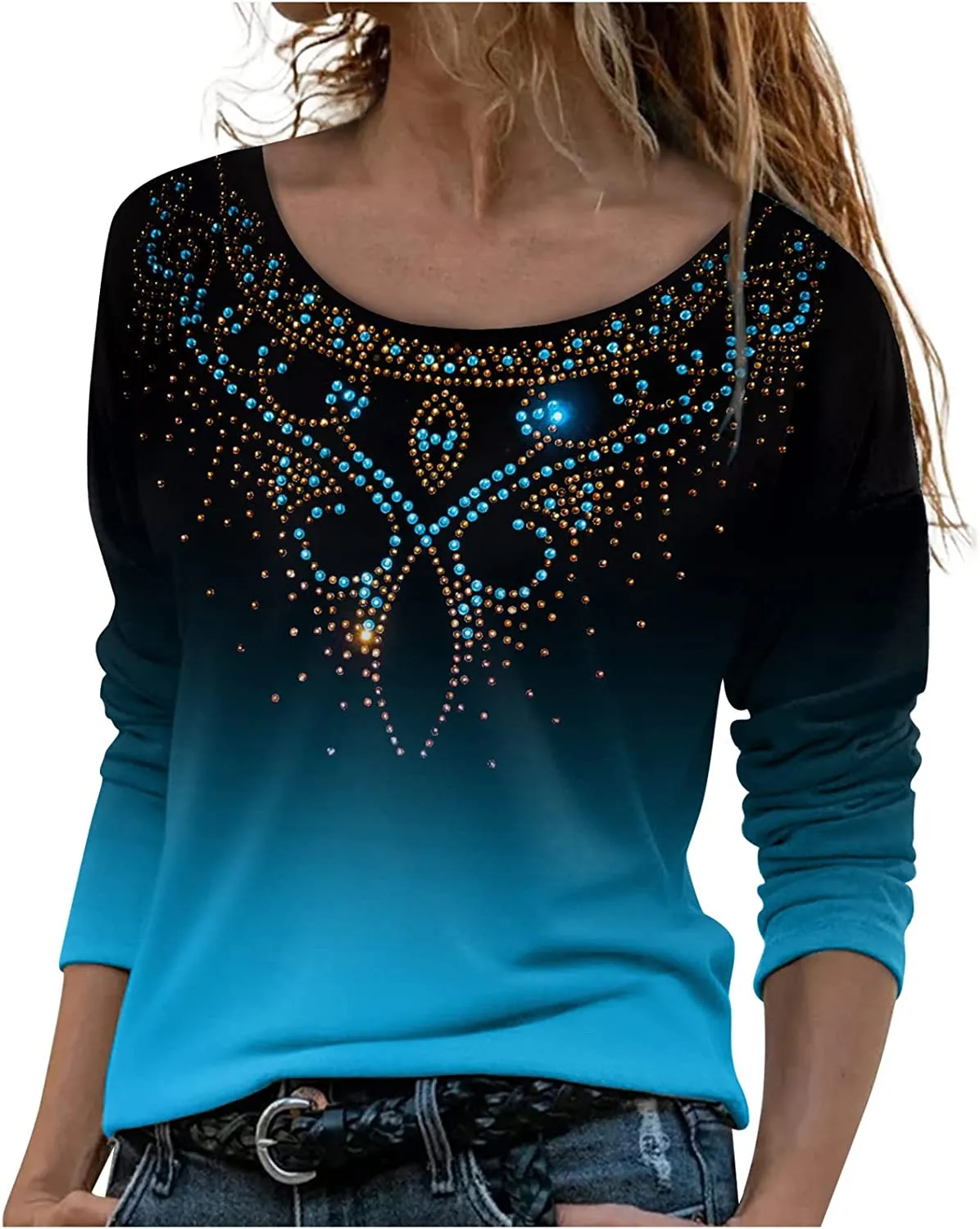 Annabella Creations Womens Cute Floral Print Long Sleeve T Shirts Casual