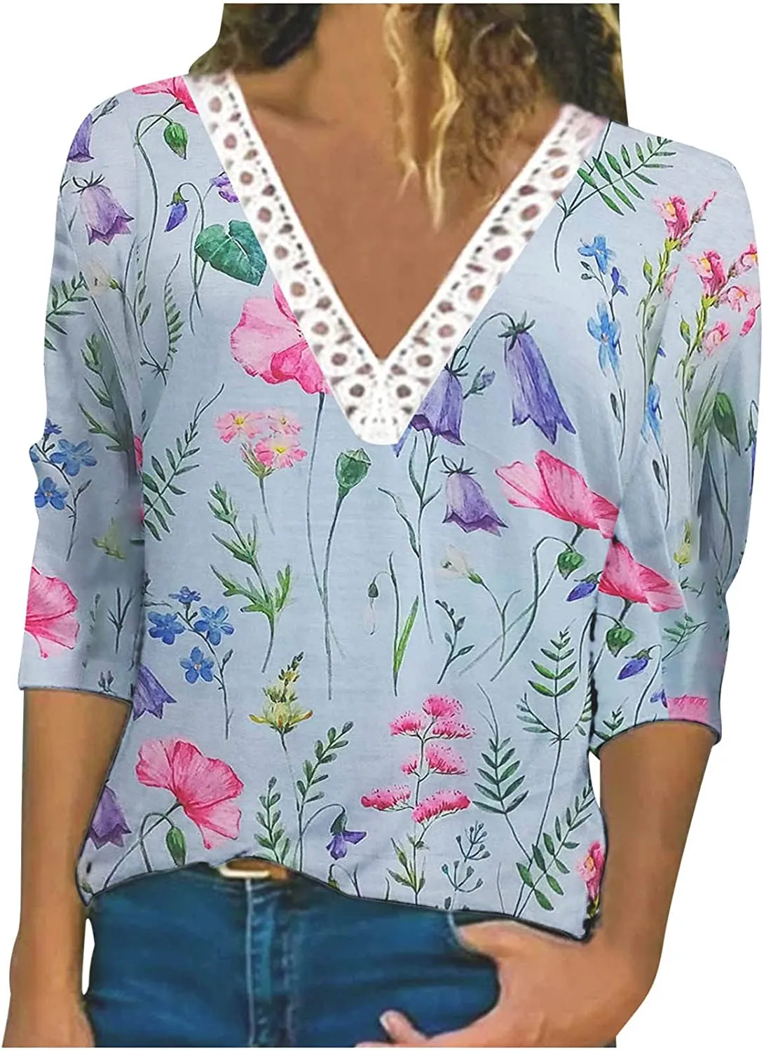 Annabella Creations Womens Cute Floral Print Long Sleeve T Shirts Casual