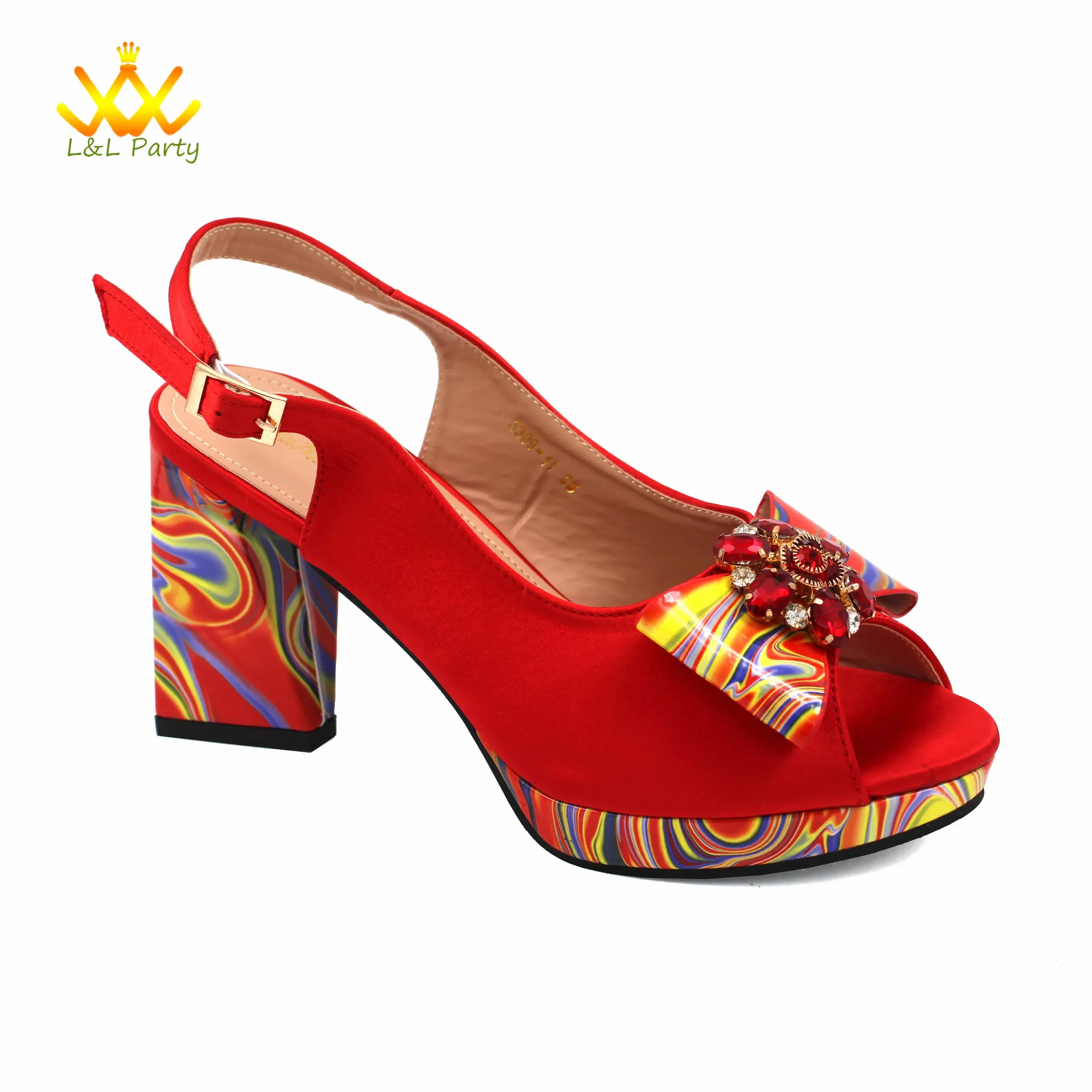 Appliques Specials Italian Design Nigerian Women Shoes Matching Bag Set in Red Color INS Hot Sale Sandals