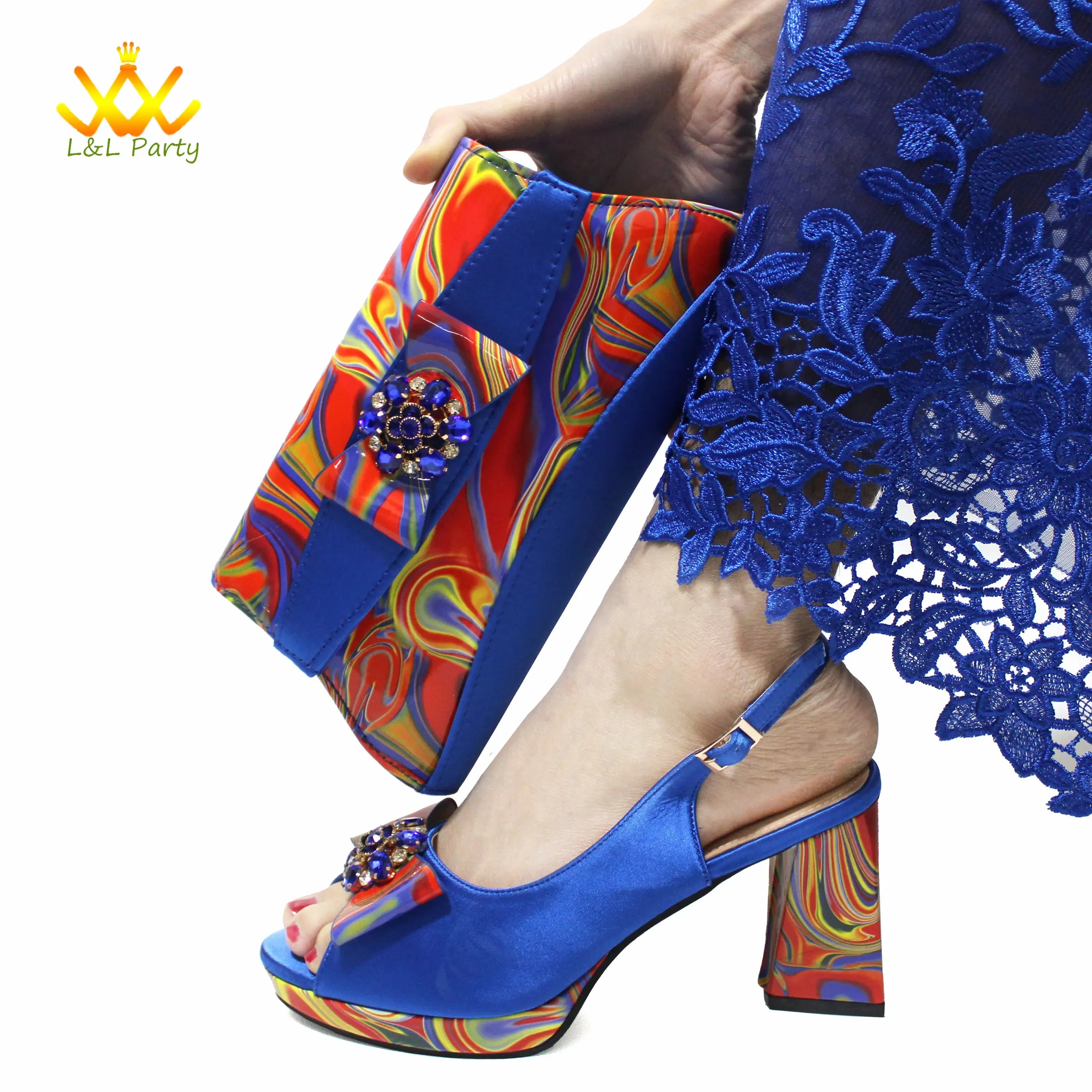 Appliques Specials Italian Design Nigerian Women Shoes Matching Bag Set in Red Color INS Hot Sale Sandals
