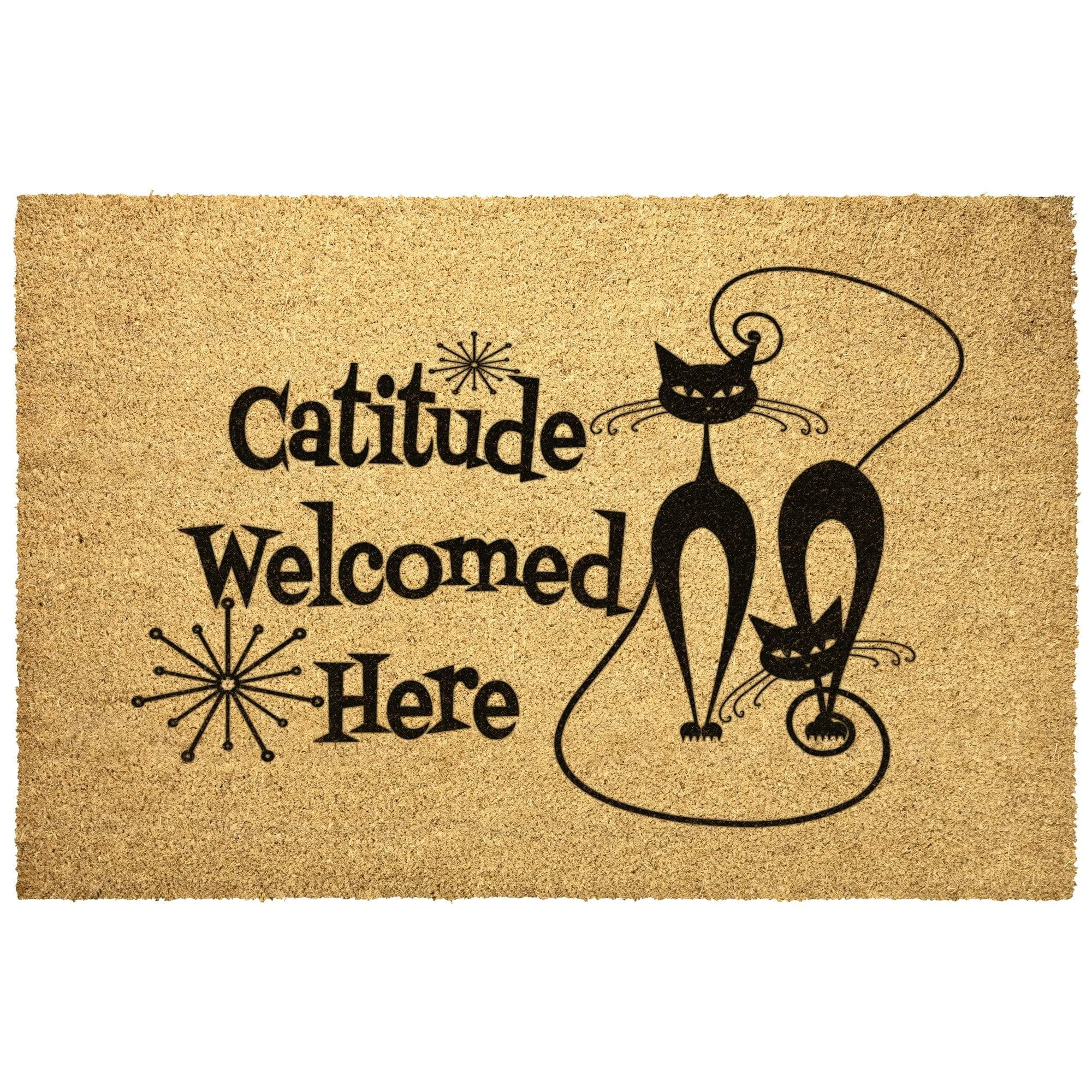 Atomic Cat "Catitude Welcome Here" Doormat, Midcentury Modern Kitty, Retro Funny Entrance Mat - KM13629723