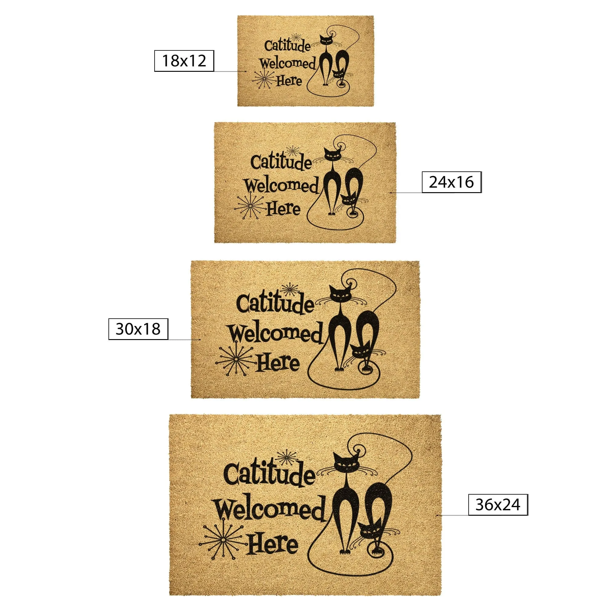 Atomic Cat "Catitude Welcome Here" Doormat, Midcentury Modern Kitty, Retro Funny Entrance Mat - KM13629723