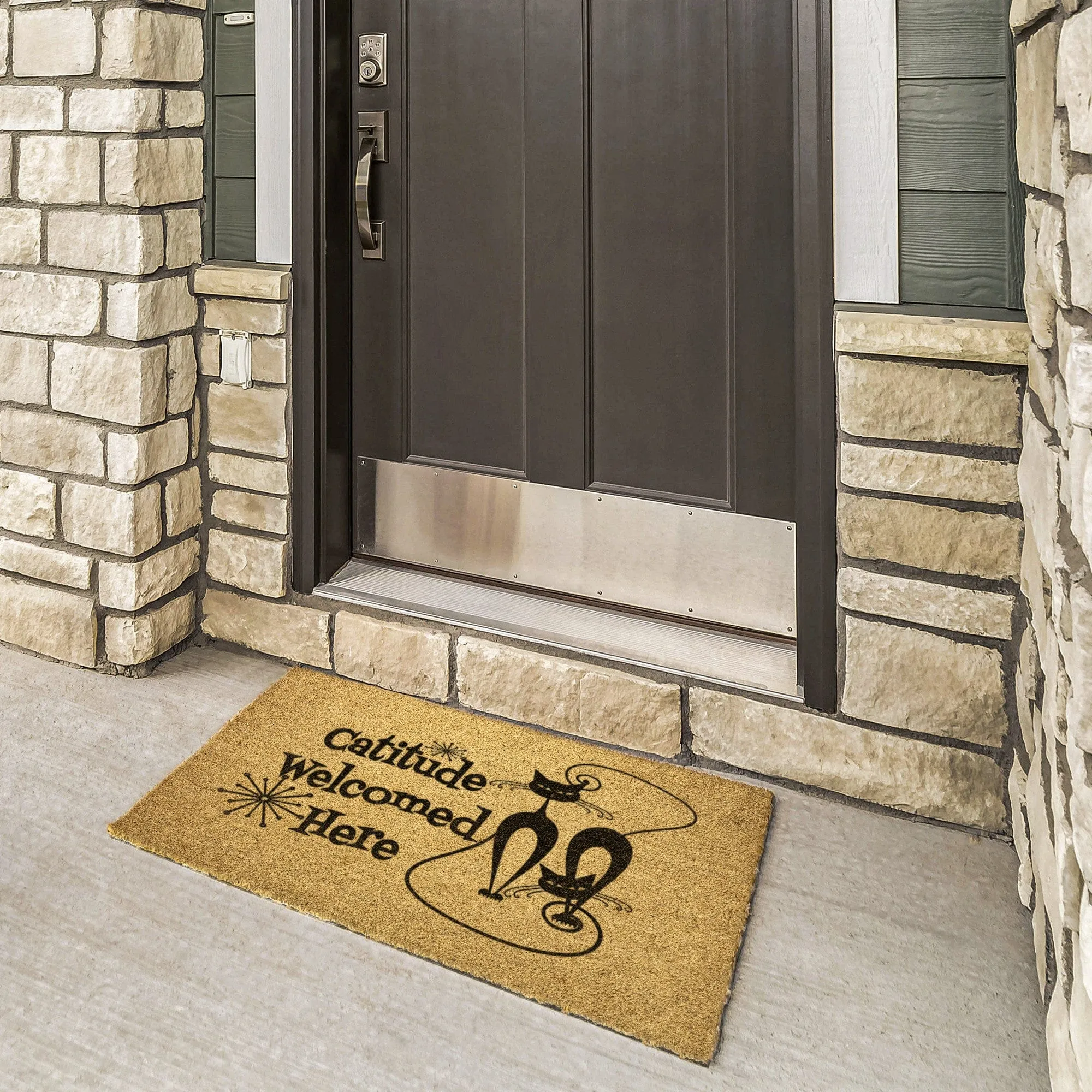 Atomic Cat "Catitude Welcome Here" Doormat, Midcentury Modern Kitty, Retro Funny Entrance Mat - KM13629723