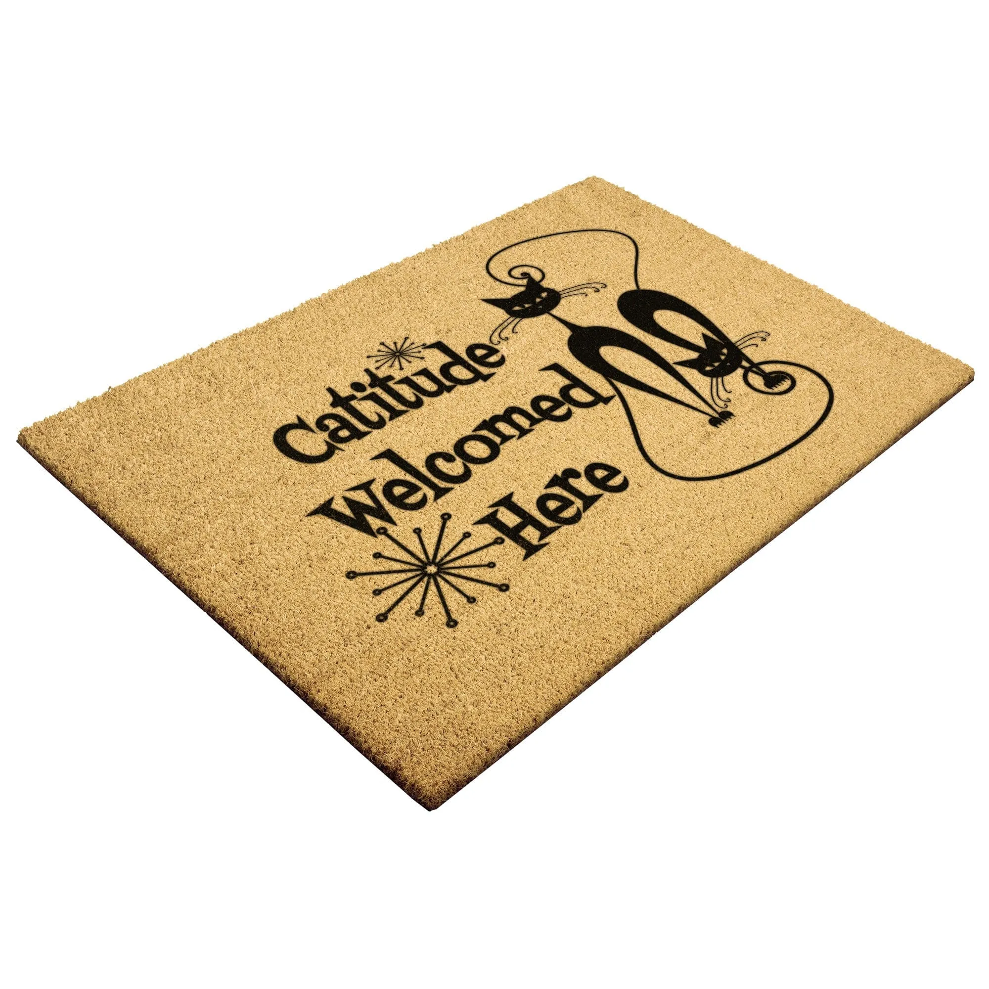 Atomic Cat "Catitude Welcome Here" Doormat, Midcentury Modern Kitty, Retro Funny Entrance Mat - KM13629723