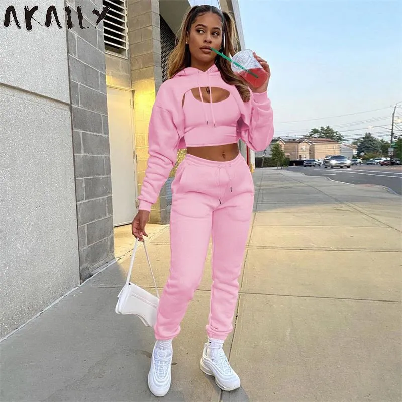Autumn Fleece Pink 3 Three Piece Sets Tracksuit Women Outfits Sweat suits