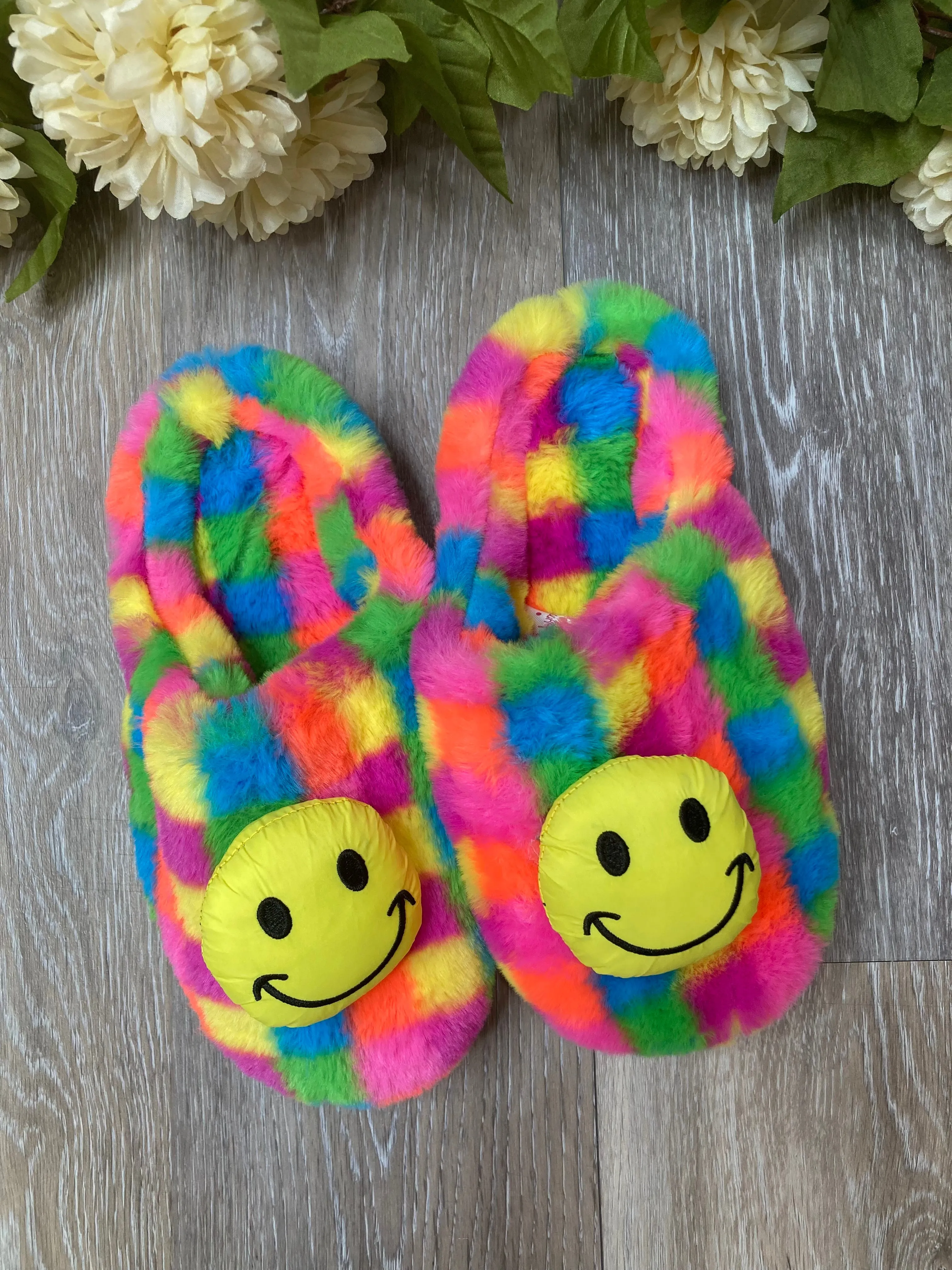 BAR Rainbow Checkered Smiley Slippers