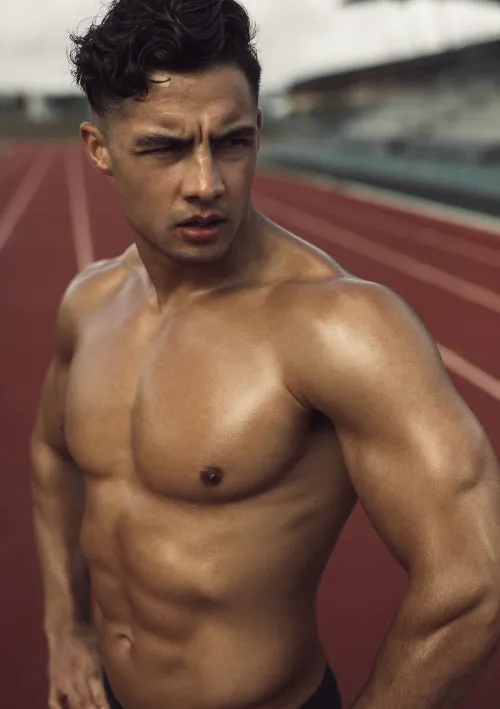 Bare chested athlete relaxing after a workout