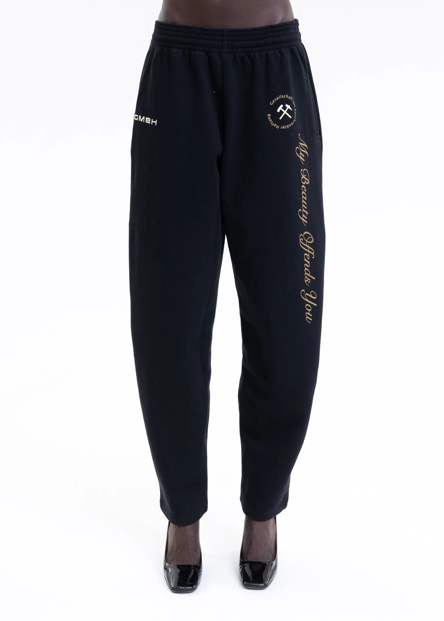 BLACK W YELLOW PRINT JOGGING PANTS