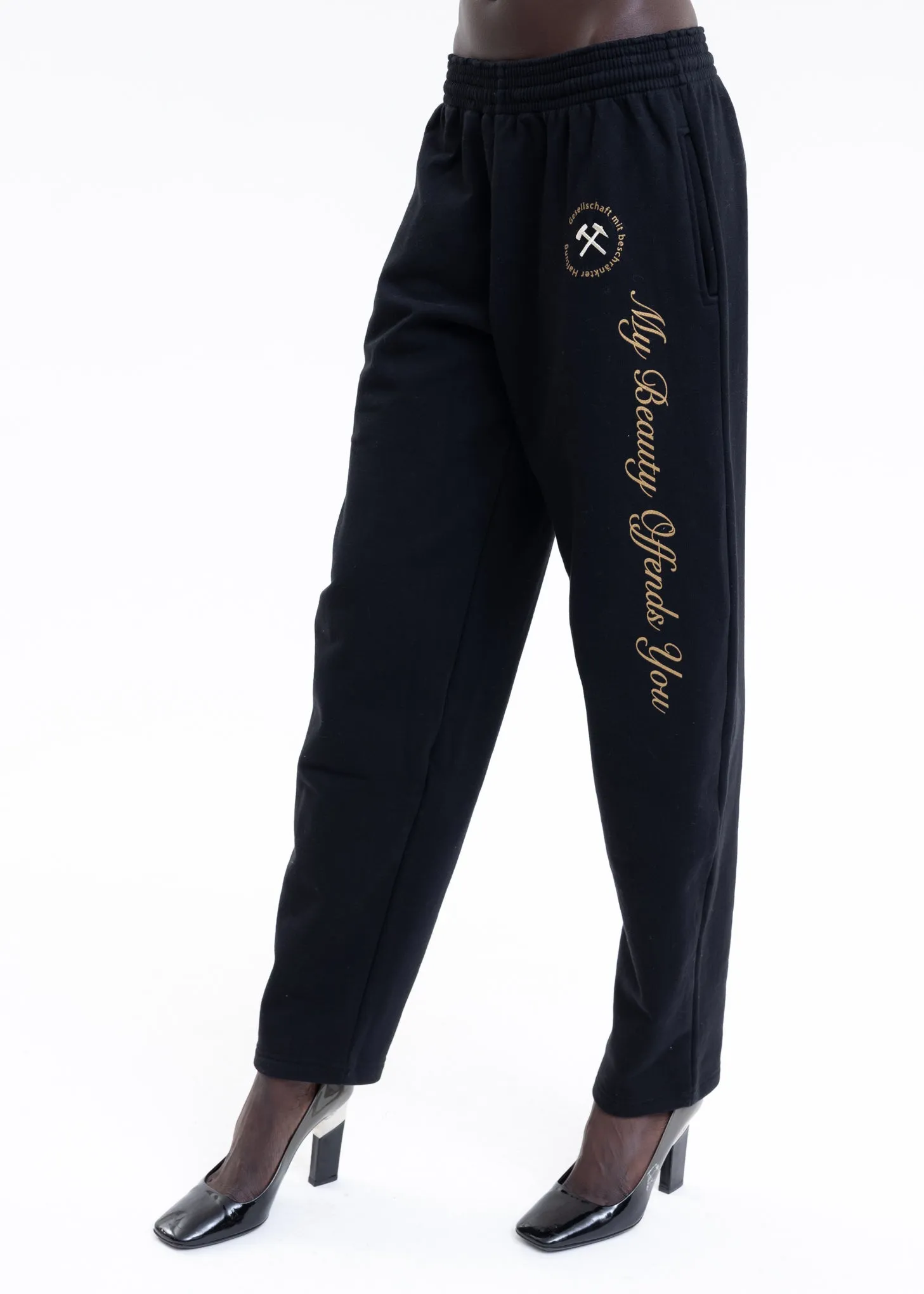 BLACK W YELLOW PRINT JOGGING PANTS