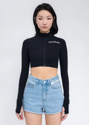 Black Yoga Cropped Zip-Up Jacket