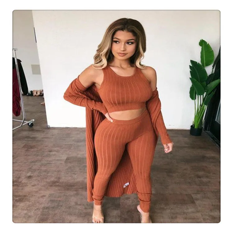 Cardigan ribbed ladies suit