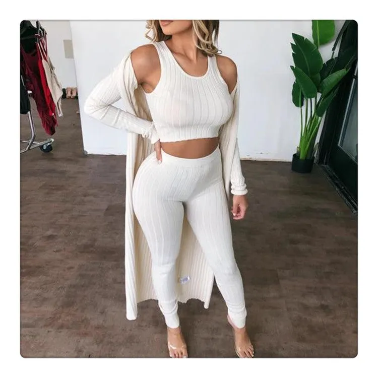 Cardigan ribbed ladies suit