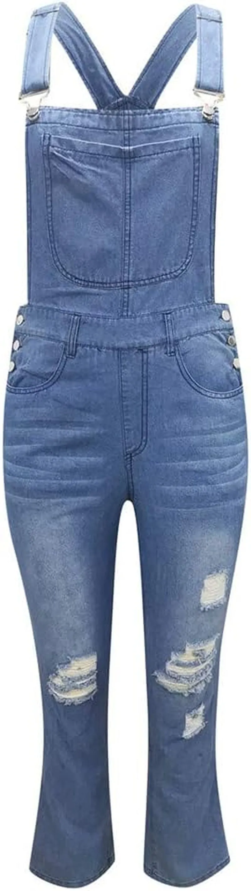 Casual Stretch Jeans Jumpsuit Denim Ripped Distressed Skinny Denim Bib Overalls Rompers