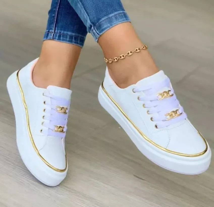 Chain Flats Shoes - Thick Bottom Loafers for Women's Walking and Sports Shoes