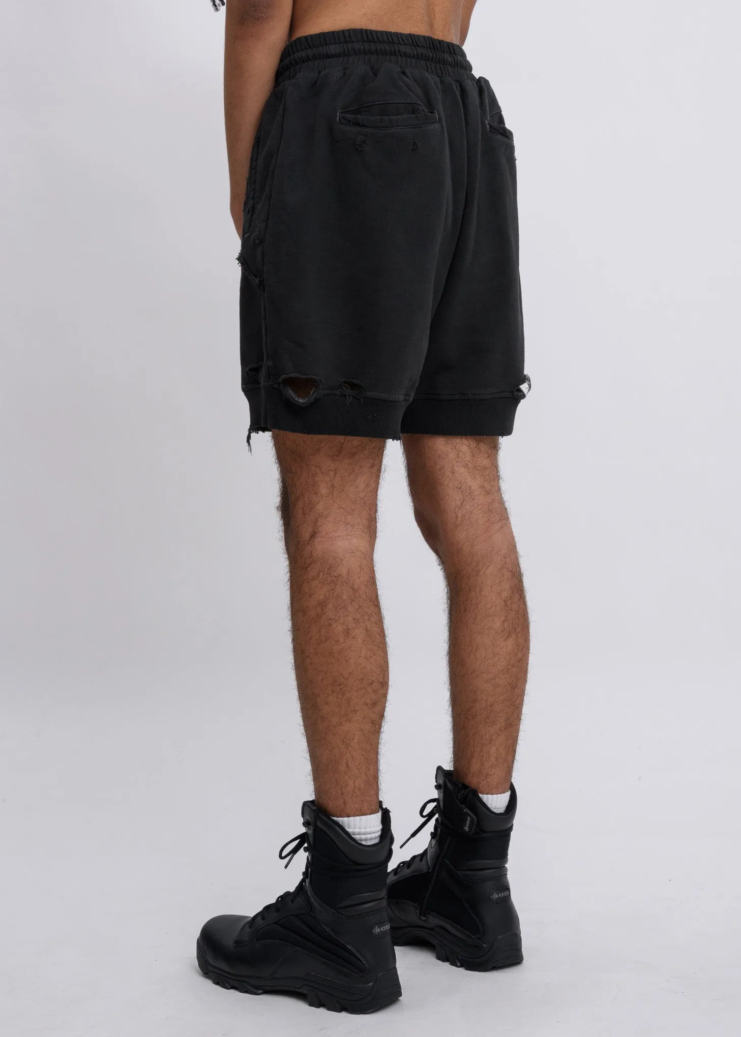 Charcoal Ruin Distressed Sweat Shorts