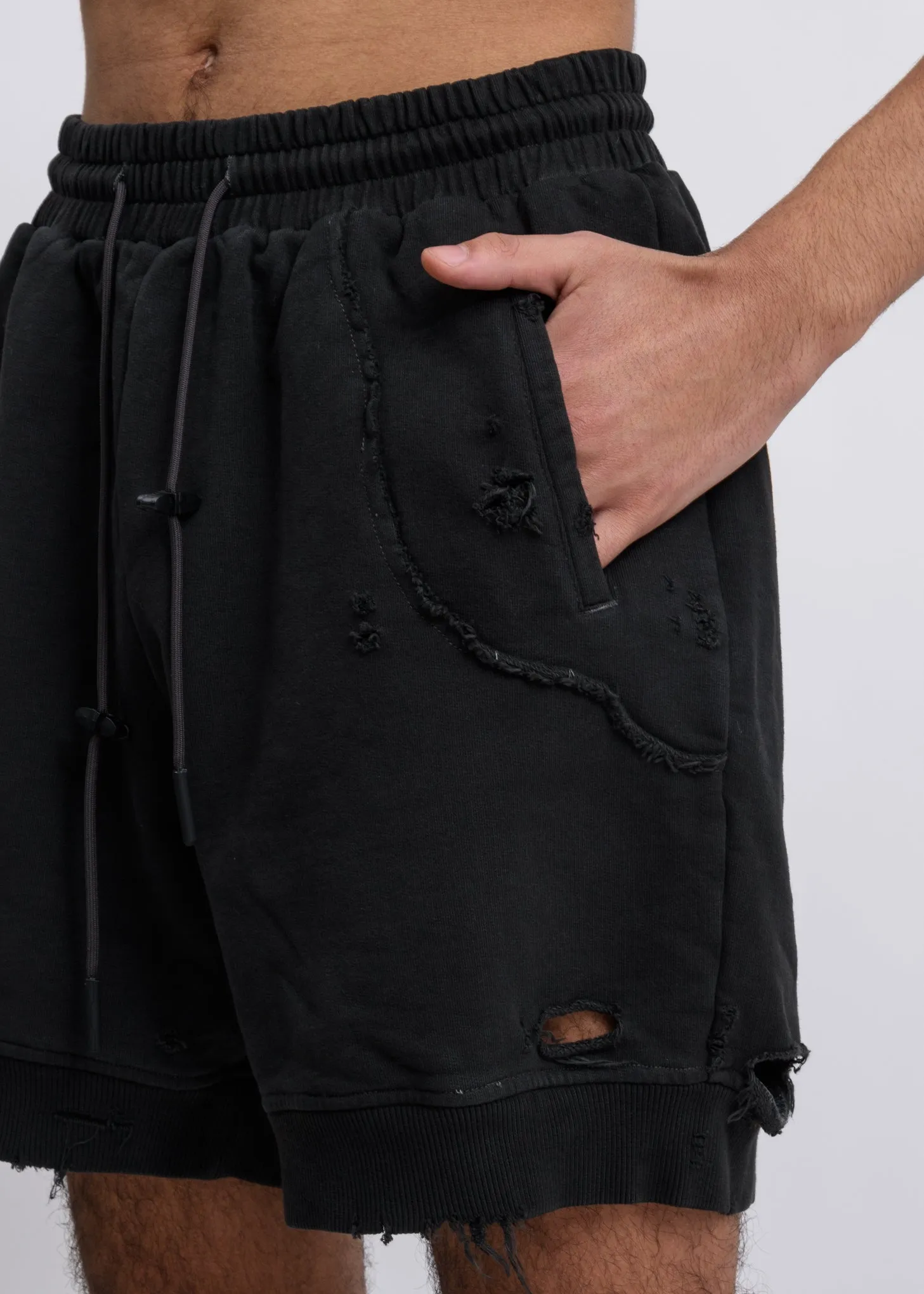 Charcoal Ruin Distressed Sweat Shorts
