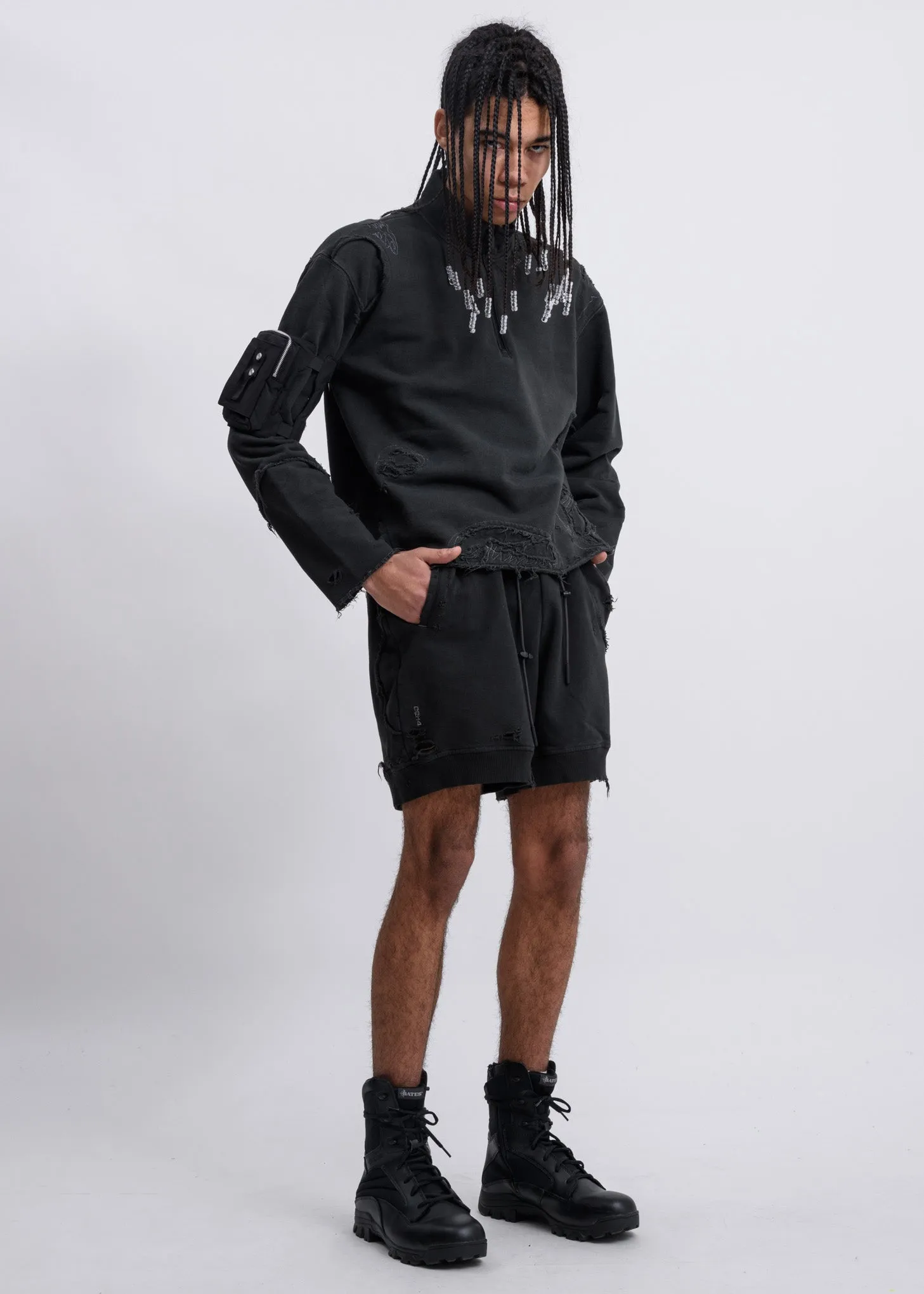 Charcoal Ruin Distressed Sweat Shorts