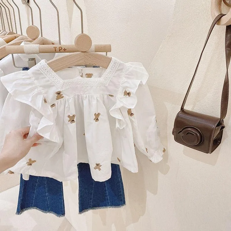 Chic Blue Ribbon Top and Suspender Shorts Set for Fashionable Young Girls