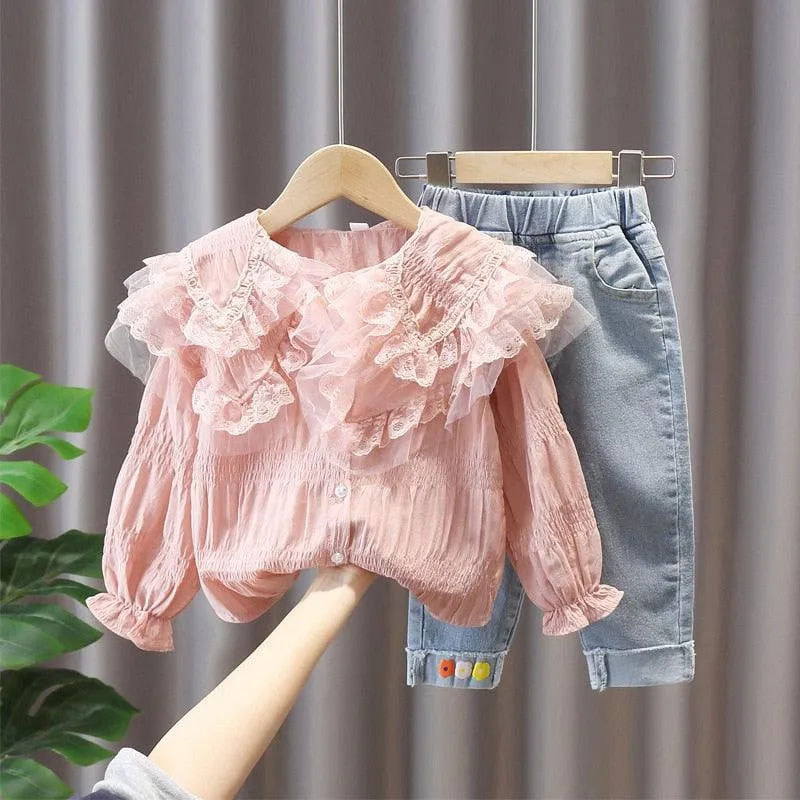 Chic Blue Ribbon Top and Suspender Shorts Set for Fashionable Young Girls