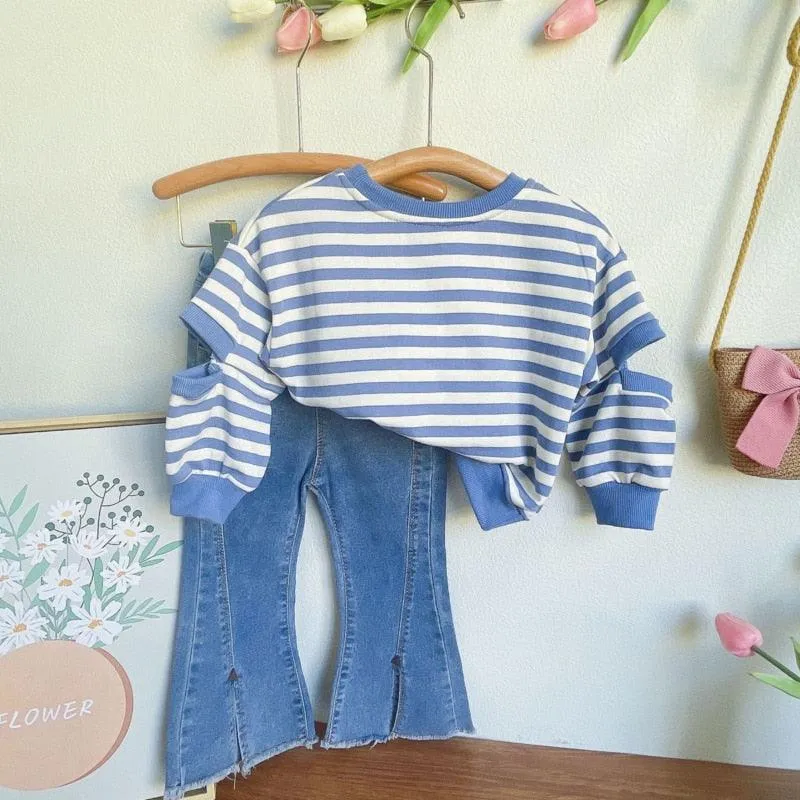 Chic Blue Ribbon Top and Suspender Shorts Set for Fashionable Young Girls
