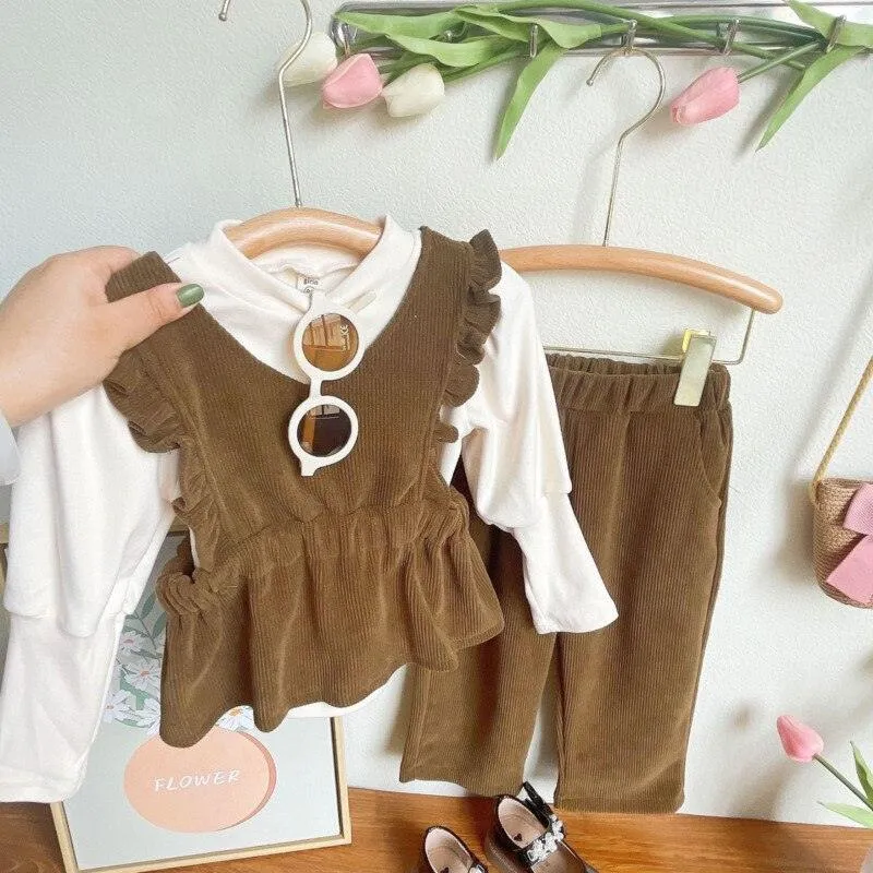 Chic Blue Ribbon Top and Suspender Shorts Set for Fashionable Young Girls