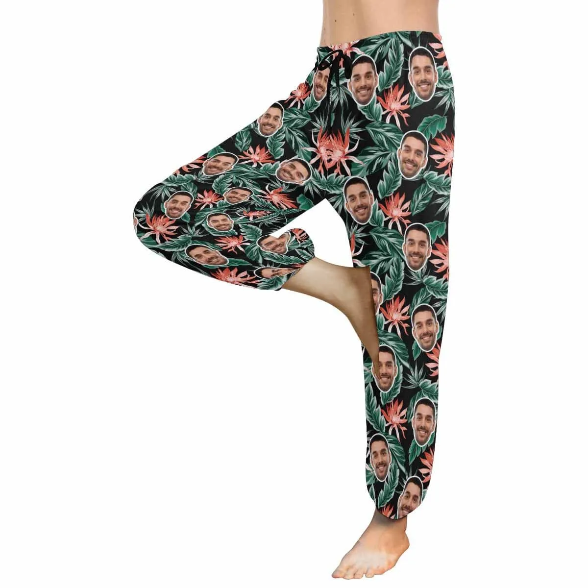 Custom Face Harem Pants Leaves Unisex All Over Print Personalized Yoga Pants