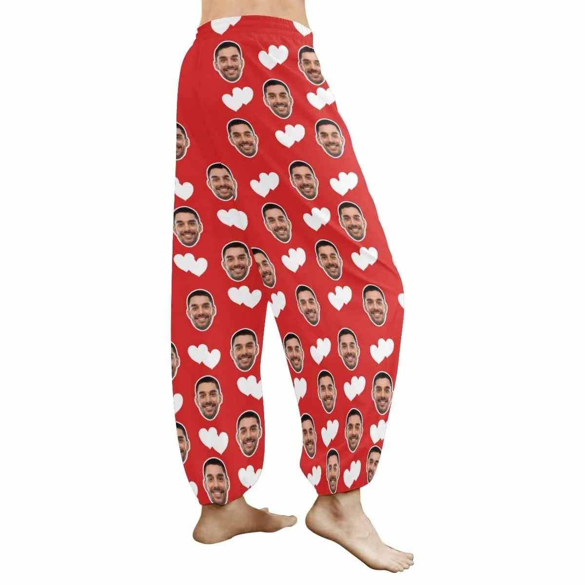 Custom Face Harem Pants White Heart Unisex All Over Print Red Personalized Yoga Pants