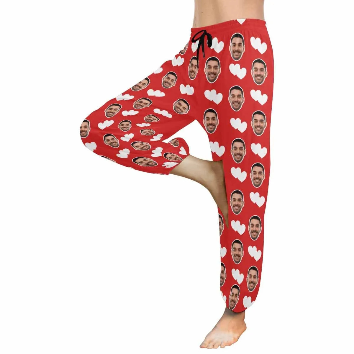 Custom Face Harem Pants White Heart Unisex All Over Print Red Personalized Yoga Pants