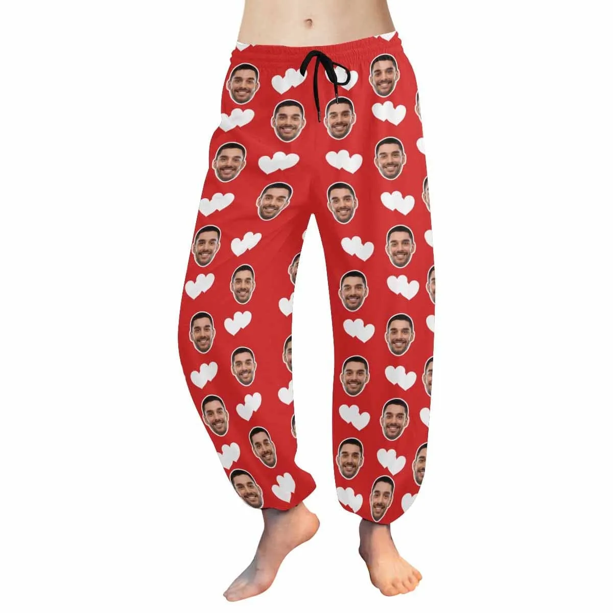 Custom Face Harem Pants White Heart Unisex All Over Print Red Personalized Yoga Pants