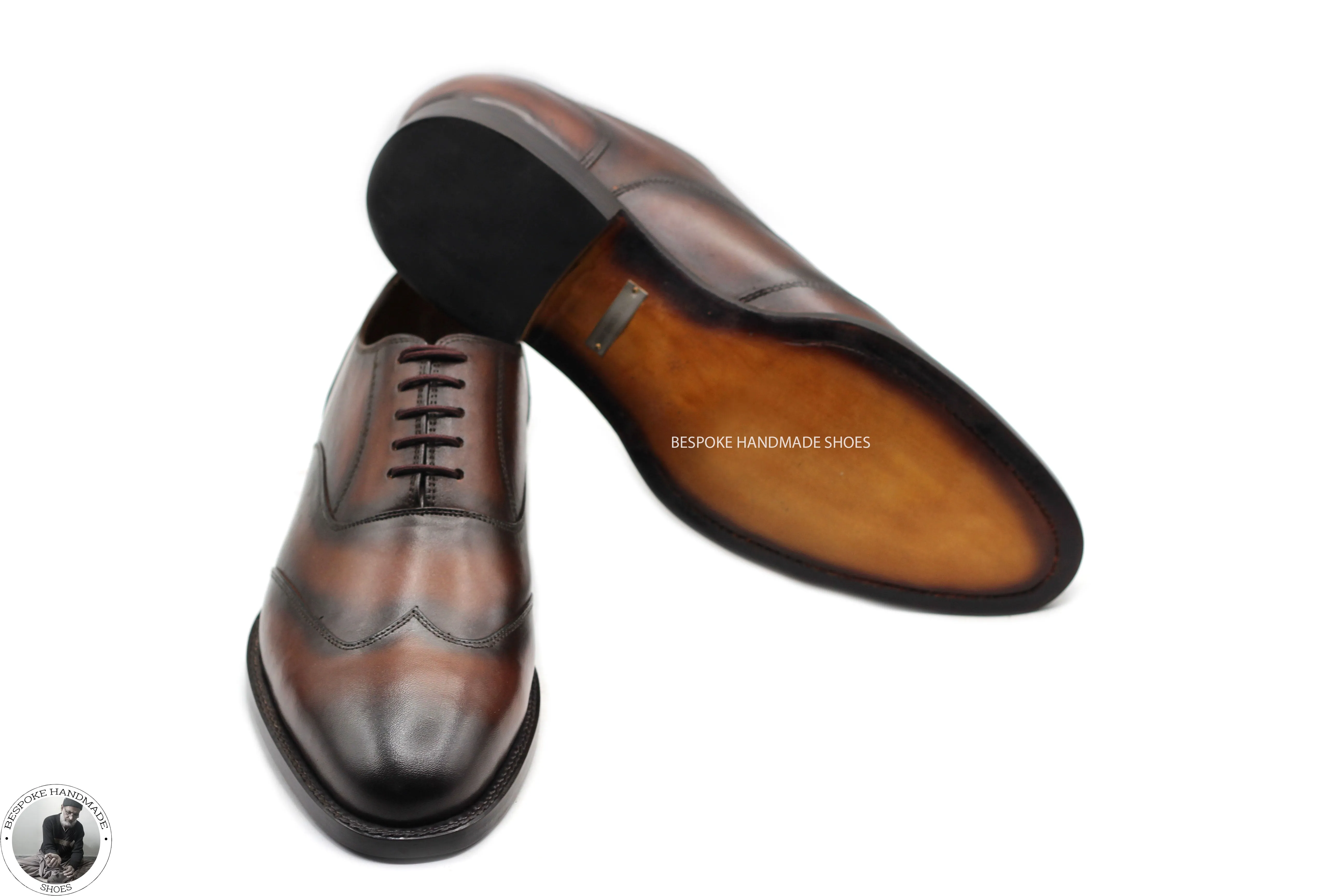 Custom Made Handmade Goodyear Welted Chocolate Brown Leather Oxford Lace up Wingtip Brogue Dress Shoes