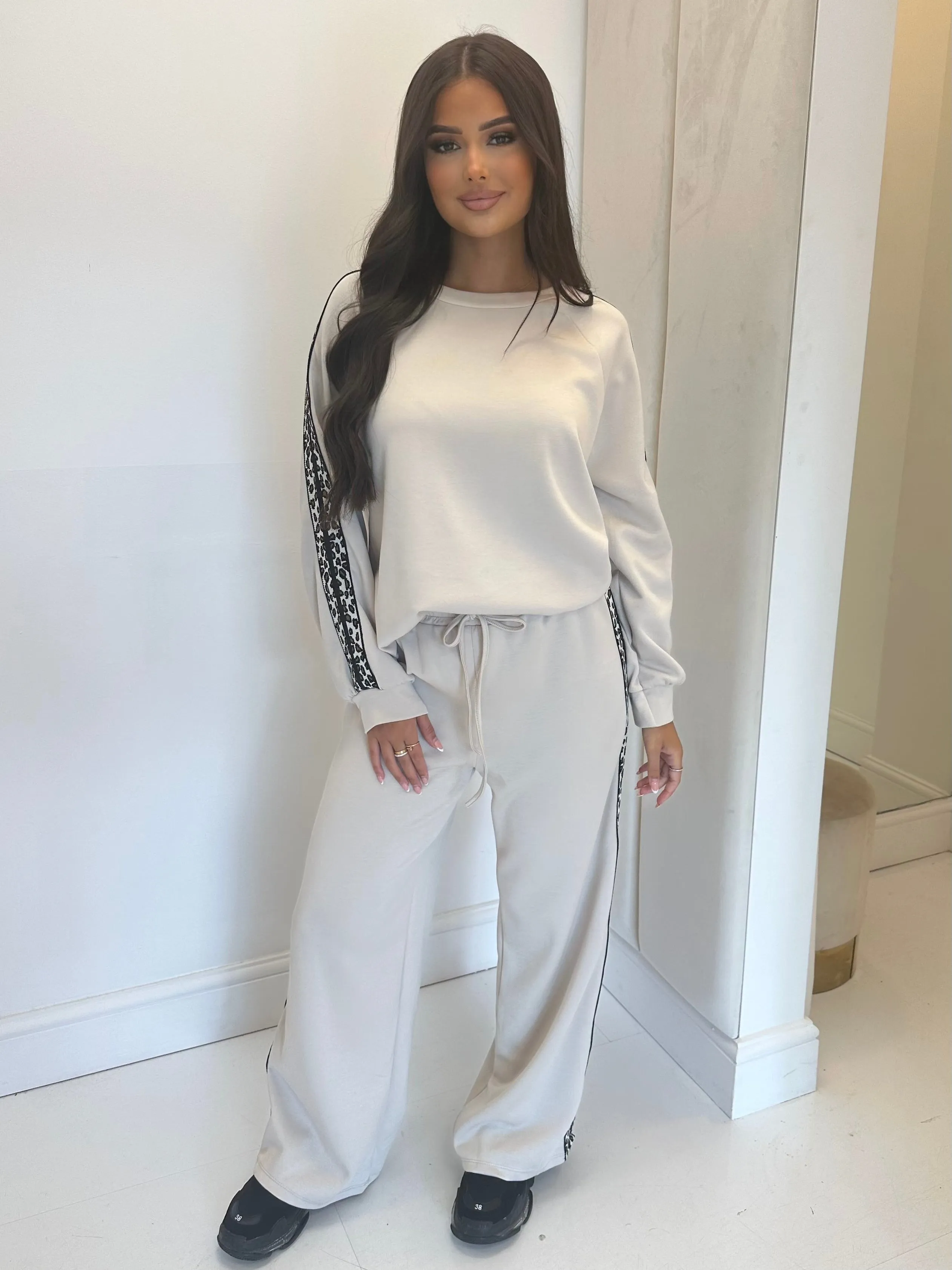Felicity beige leopard stripe tracksuit