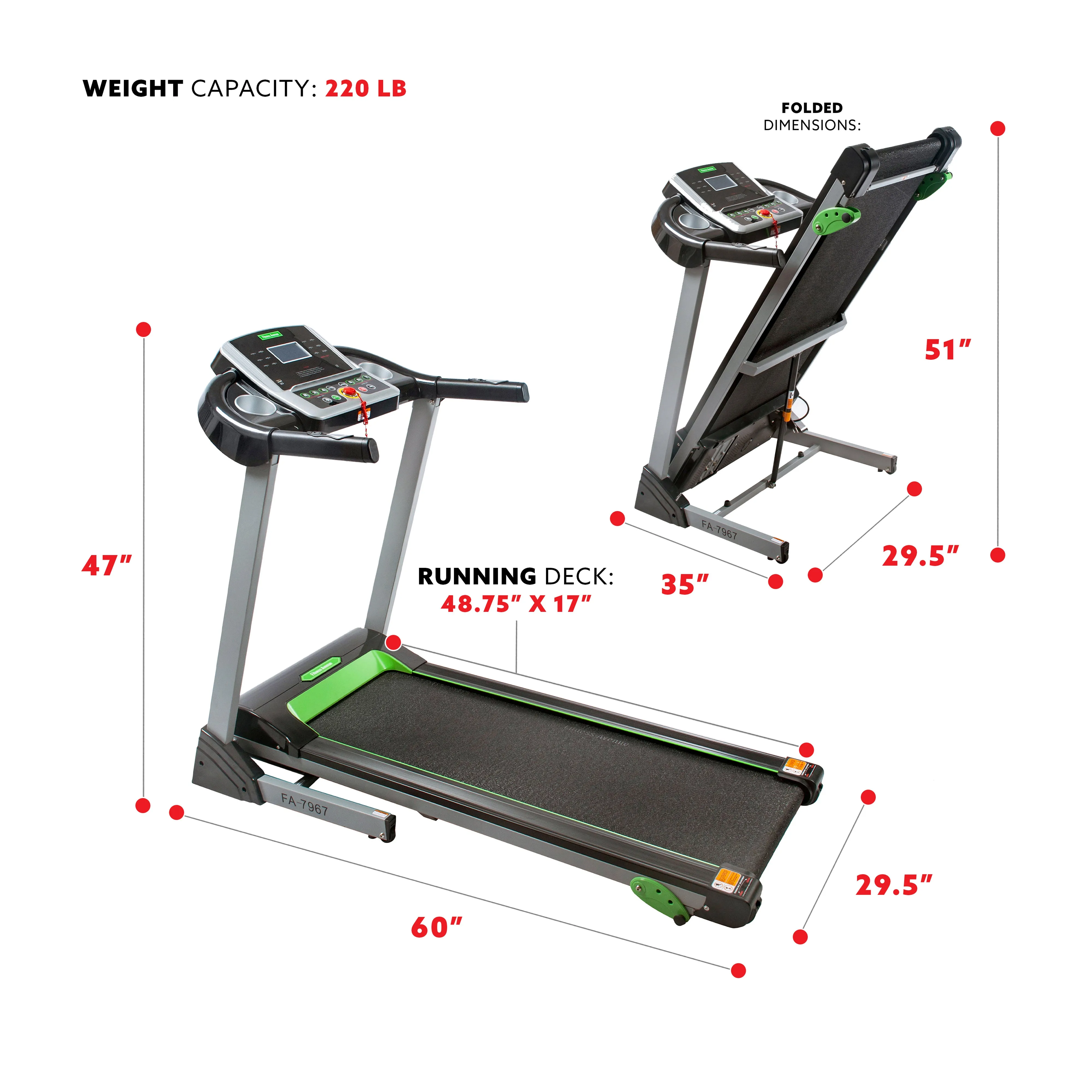 Fitness Avenue Manual Incline Treadmill with Bluetooth, Speakers