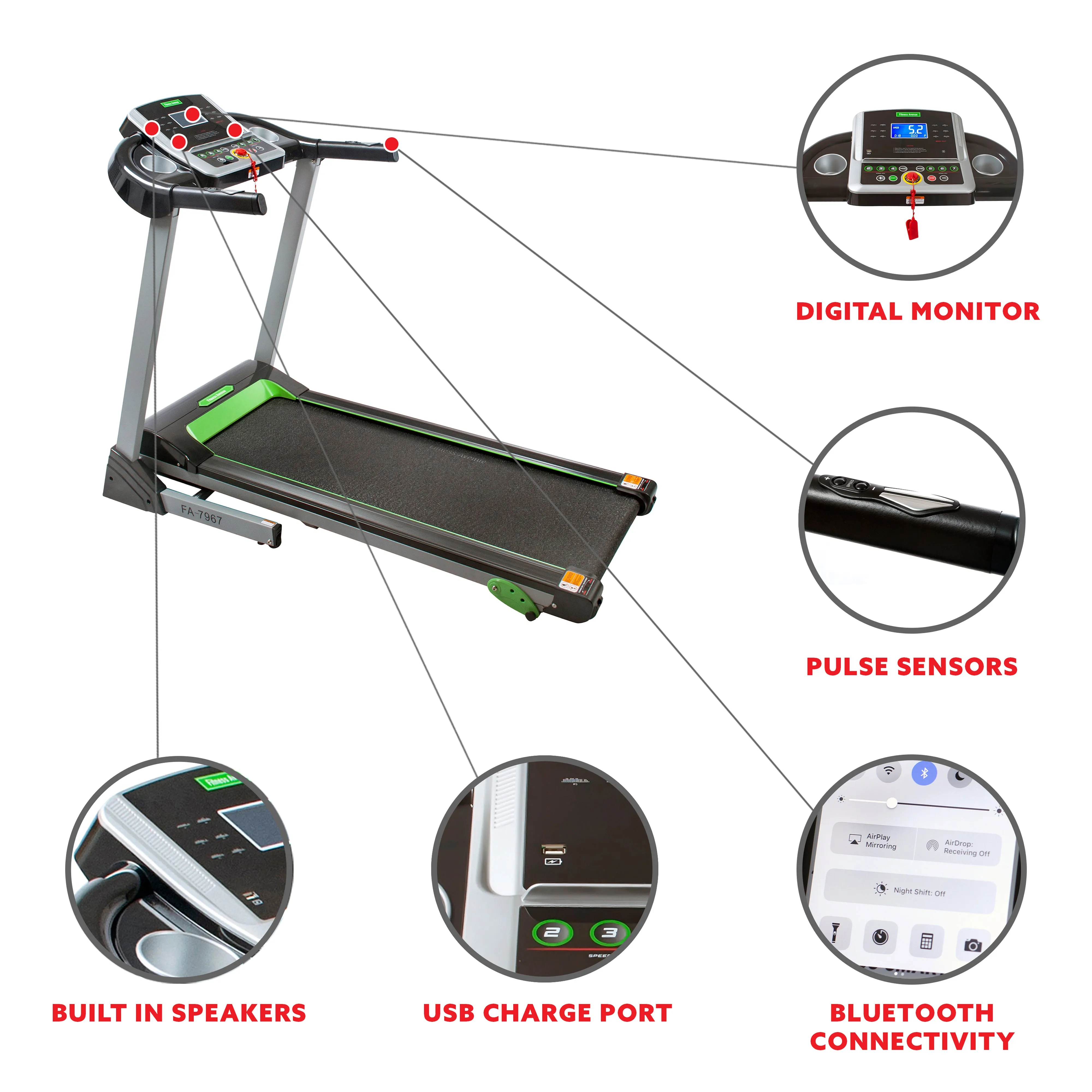 Fitness Avenue Manual Incline Treadmill with Bluetooth, Speakers