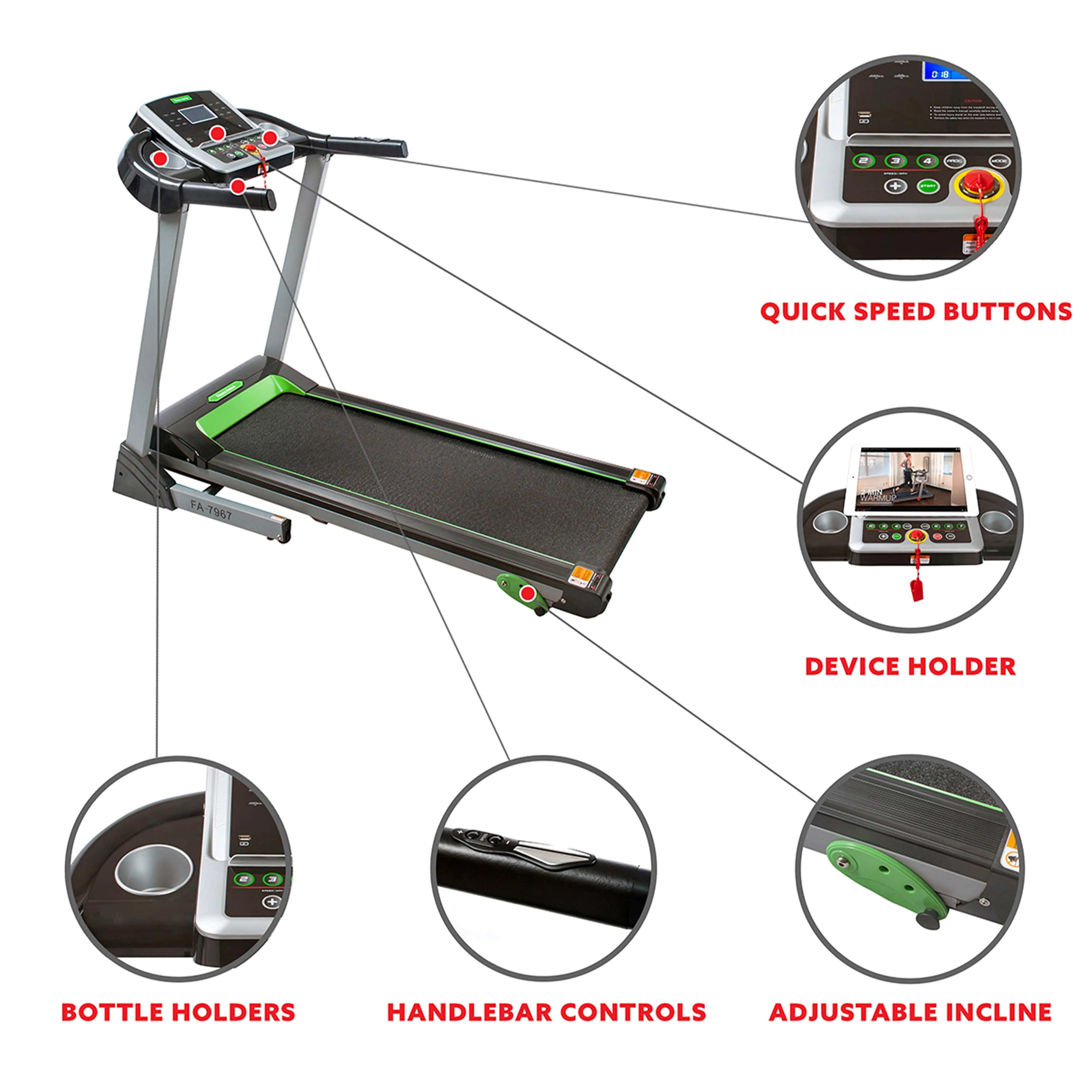 Fitness Avenue Manual Incline Treadmill with Bluetooth, Speakers