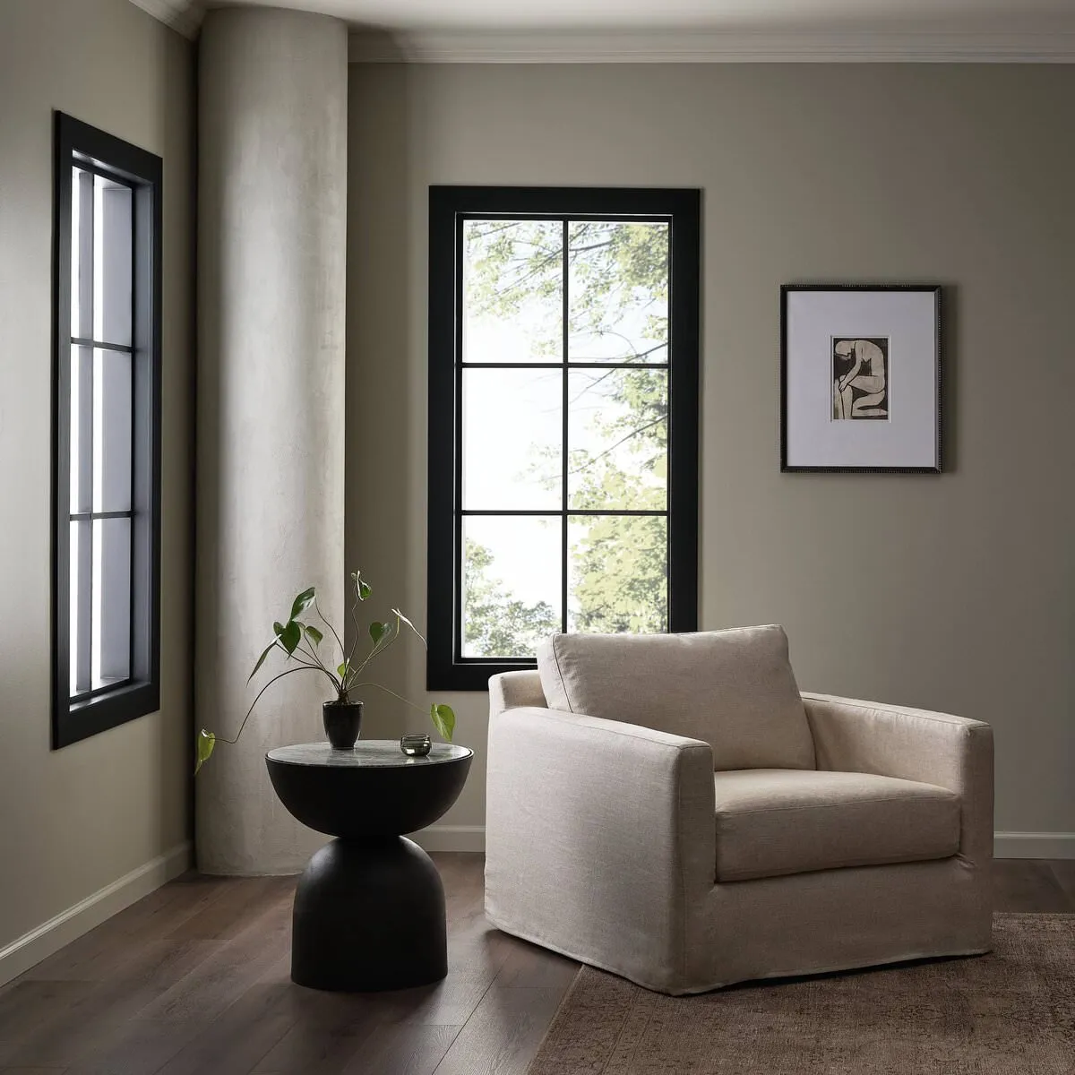 Four Hands Hampton Slipcovered Swivel Chair in Evere Creme