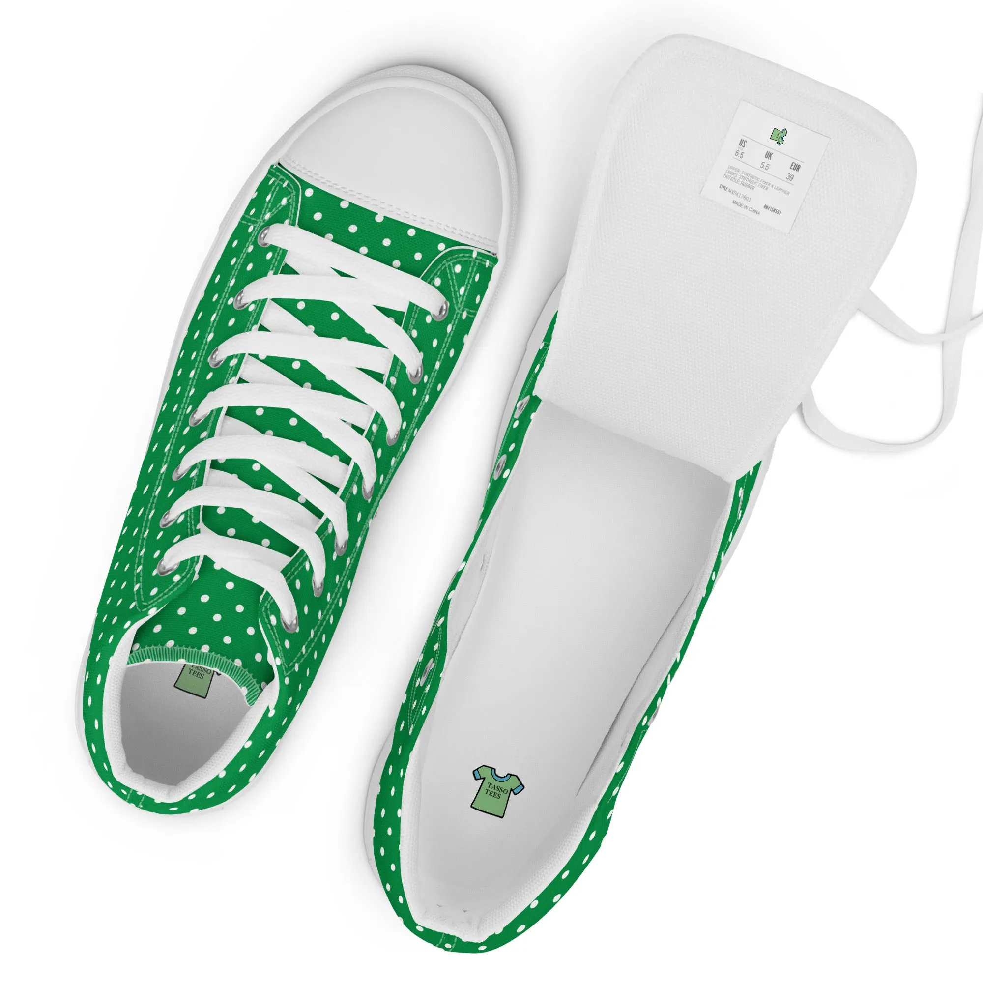 Green With White Polka Dots Women’s high top canvas shoes