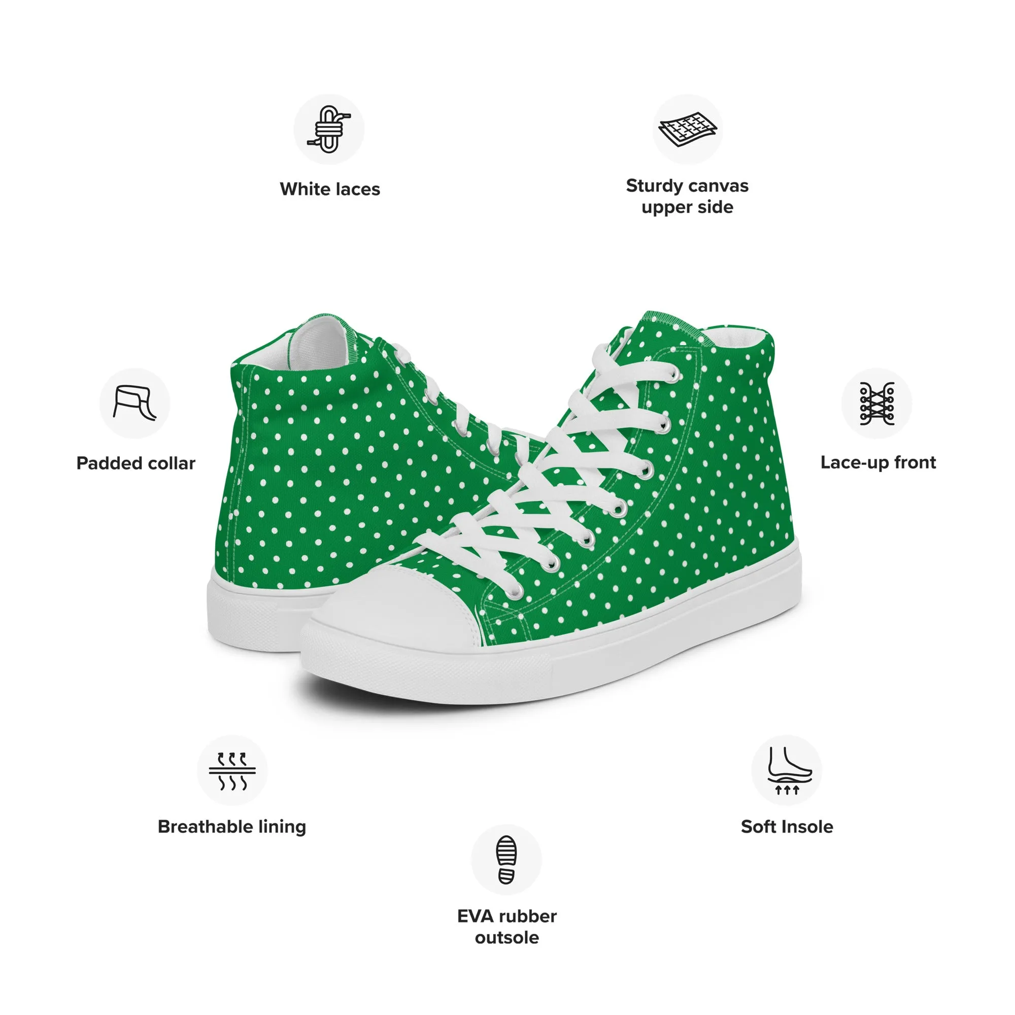 Green With White Polka Dots Women’s high top canvas shoes