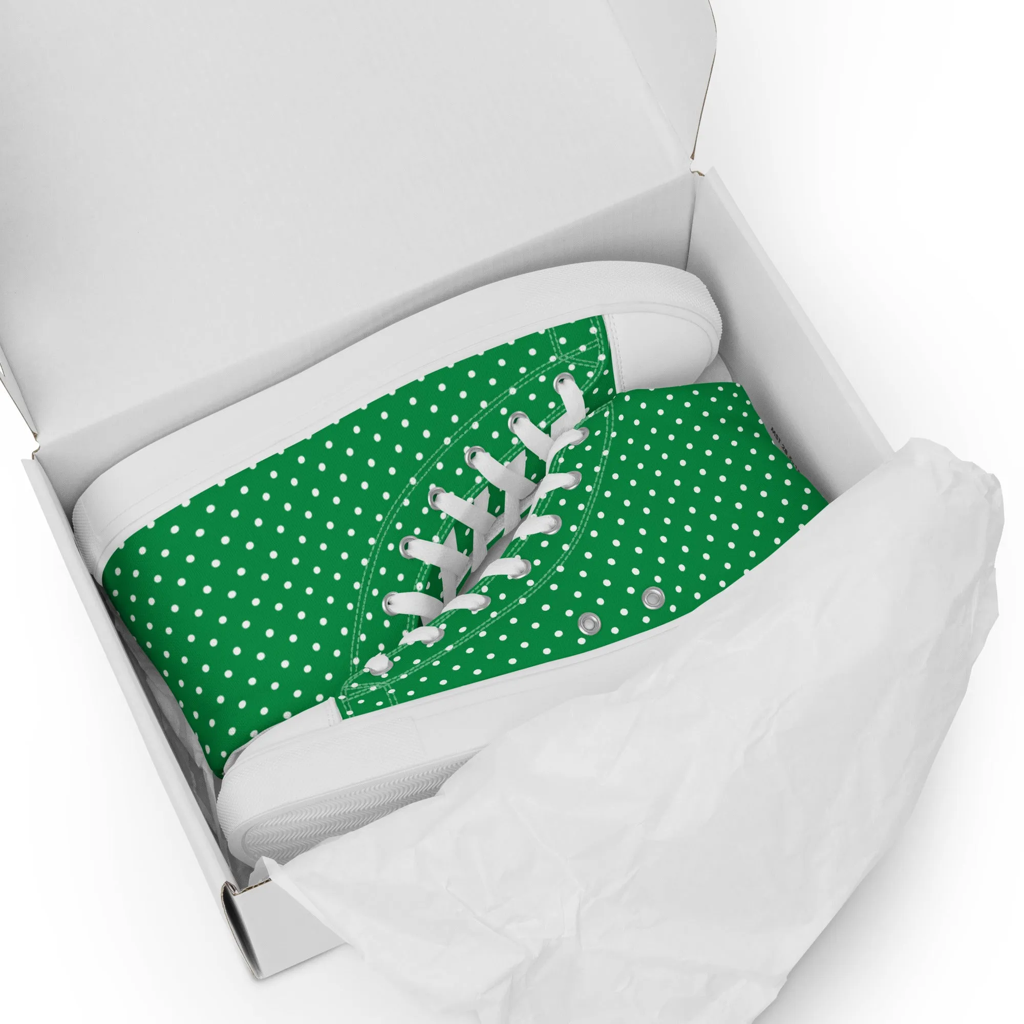 Green With White Polka Dots Women’s high top canvas shoes