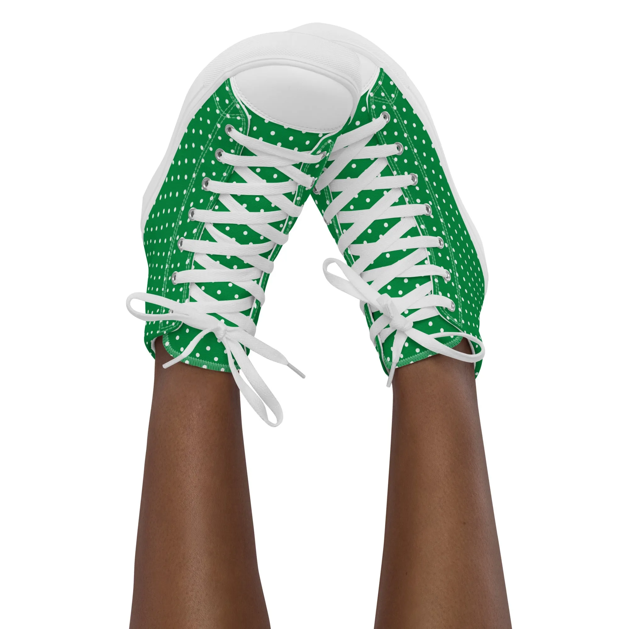 Green With White Polka Dots Women’s high top canvas shoes