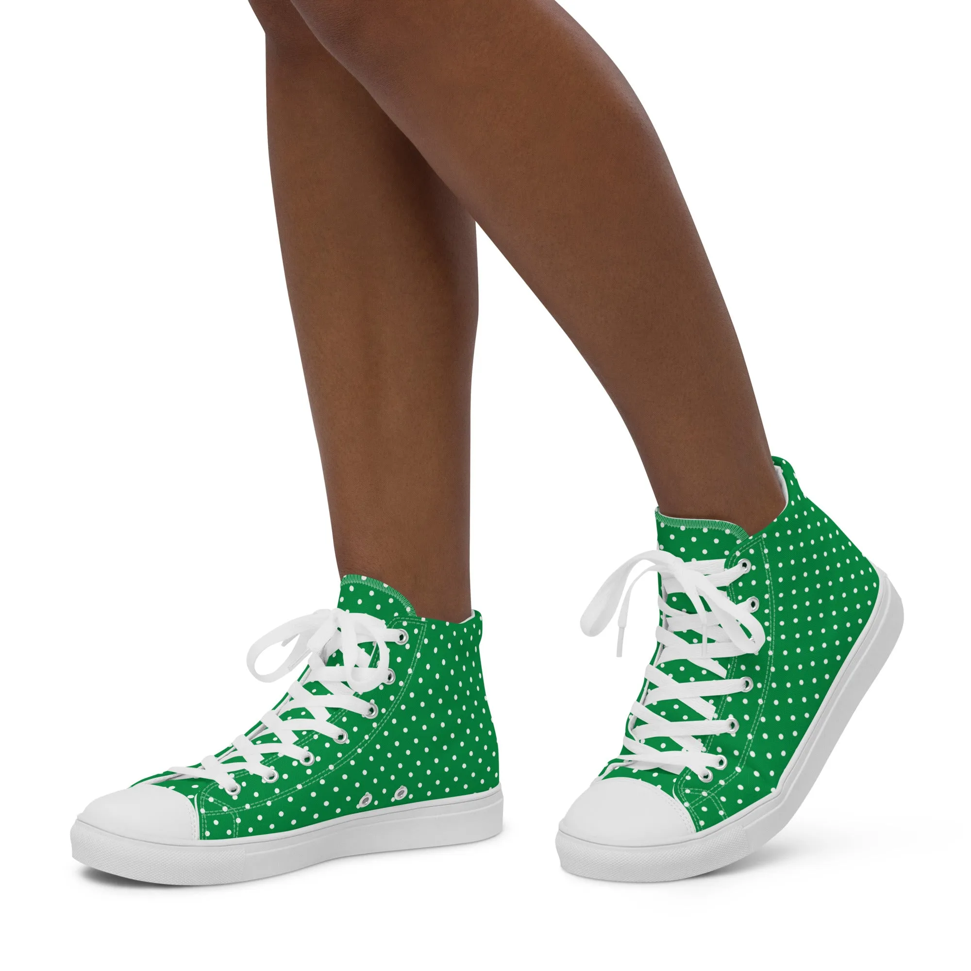 Green With White Polka Dots Women’s high top canvas shoes