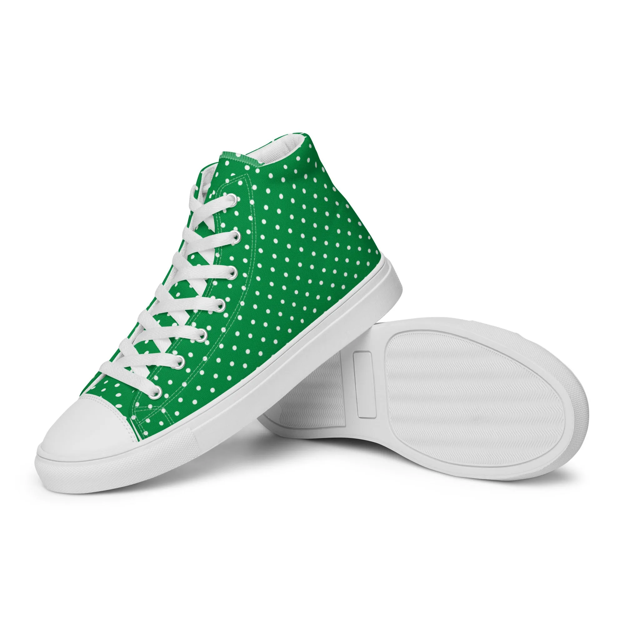 Green With White Polka Dots Women’s high top canvas shoes