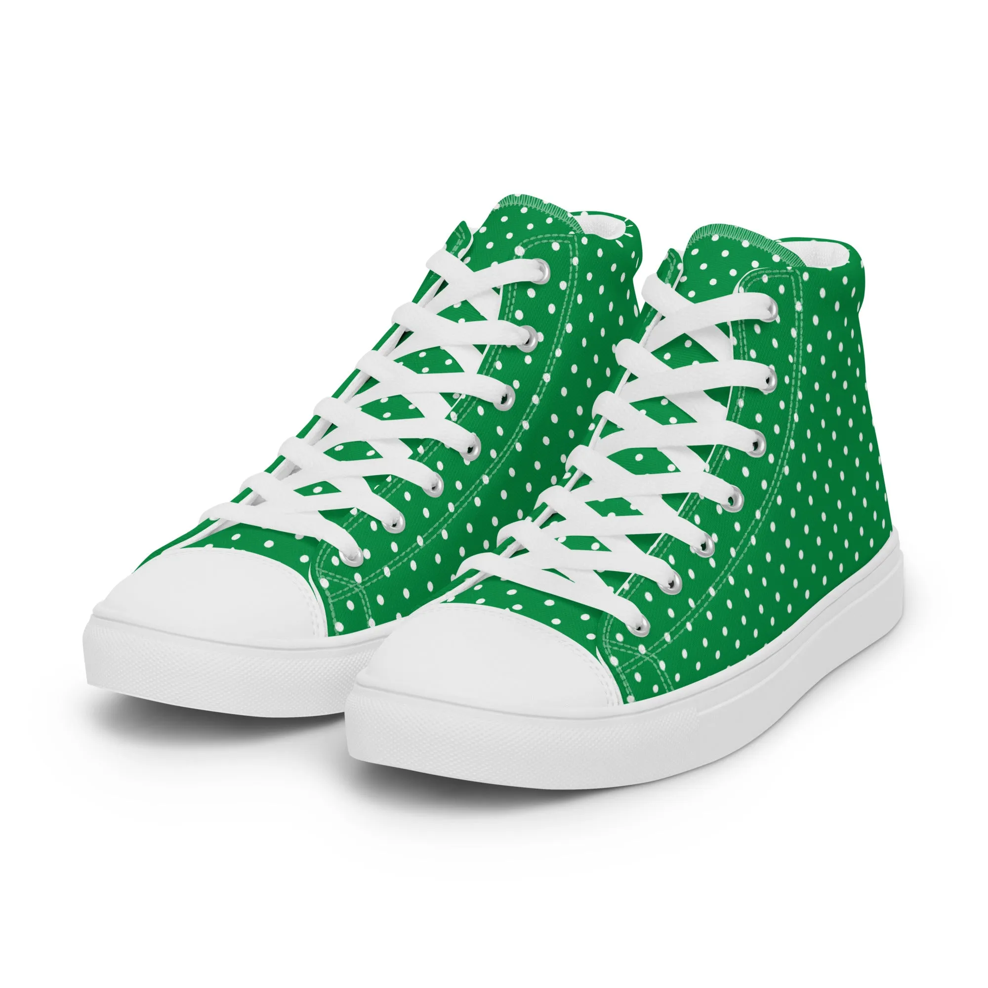 Green With White Polka Dots Women’s high top canvas shoes