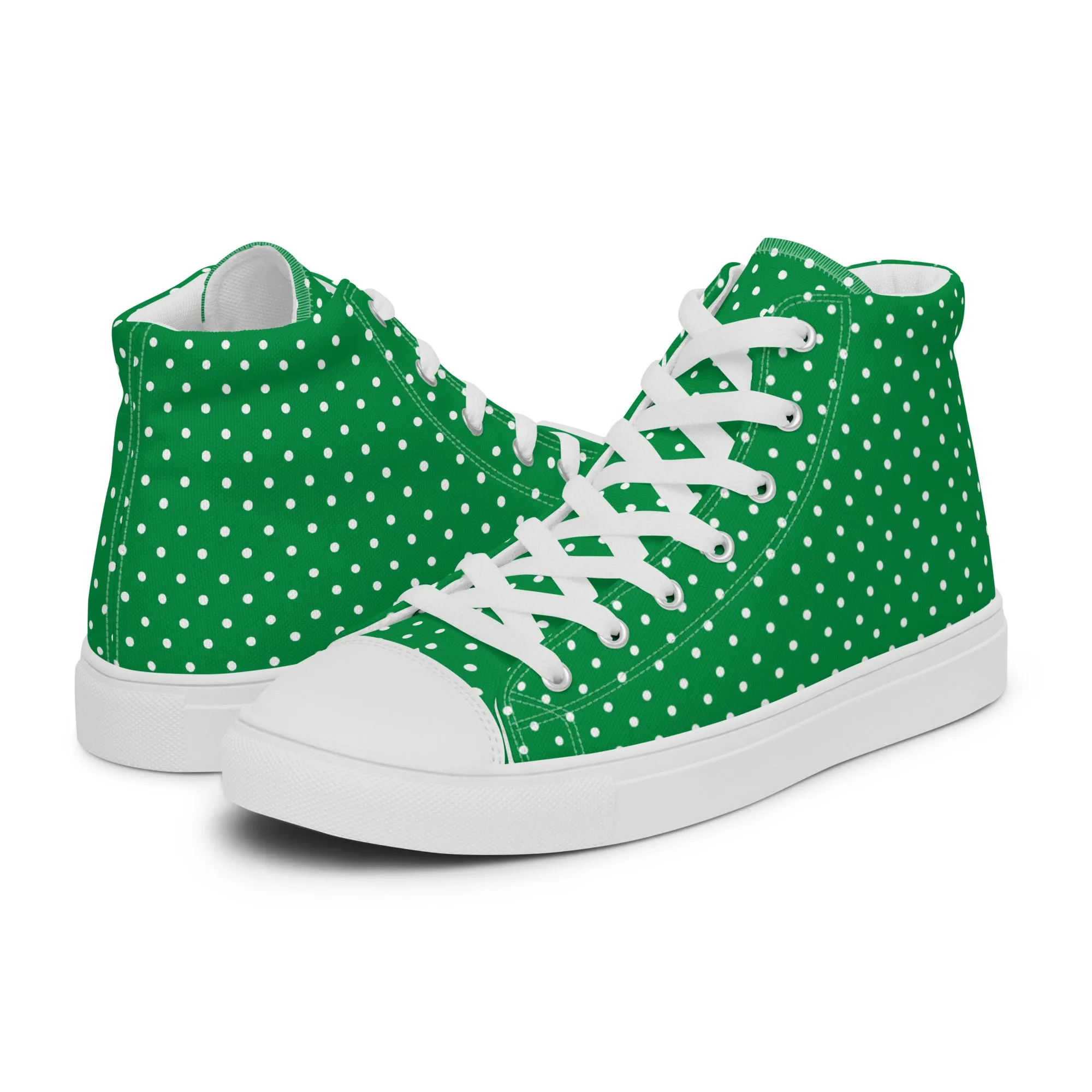 Green With White Polka Dots Women’s high top canvas shoes